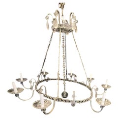 Wonderful Bagues Oval Beaded Rock Crystal Transitional Silver Large Chandelier