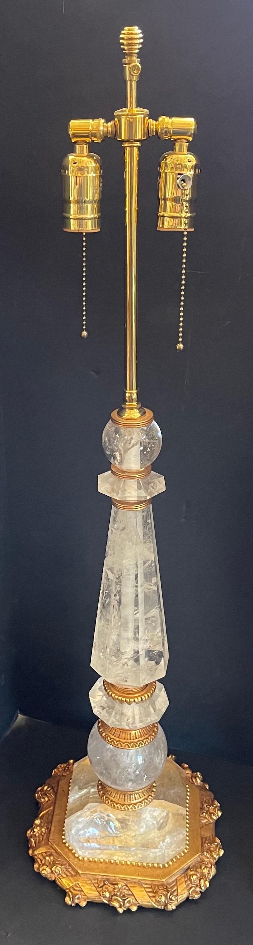 Belle Époque Wonderful Vintage Pair of French Rock Crystal Bronze Ormolu Mounted Nesle Lamps