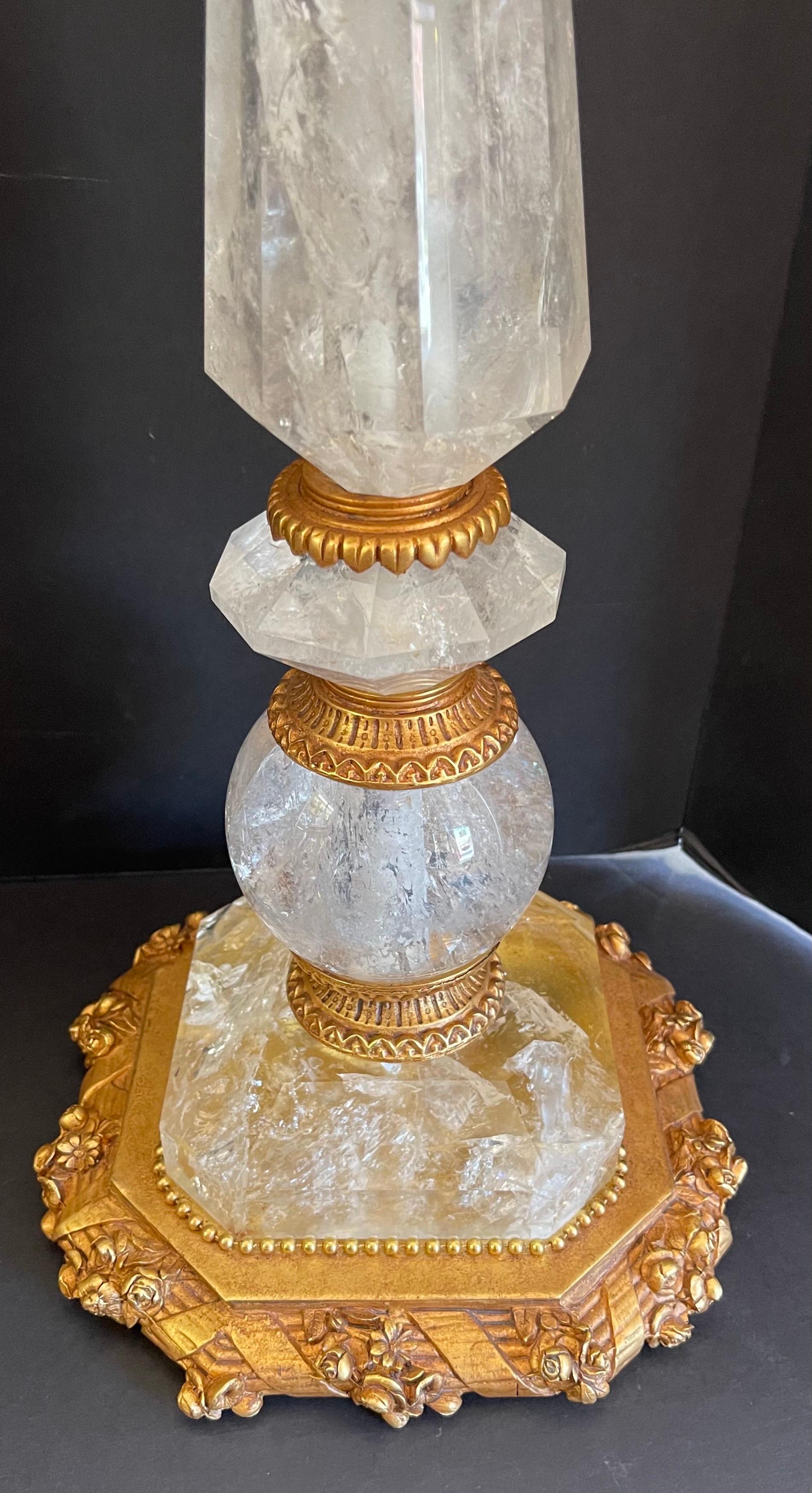20th Century Wonderful Vintage Pair of French Rock Crystal Bronze Ormolu Mounted Nesle Lamps