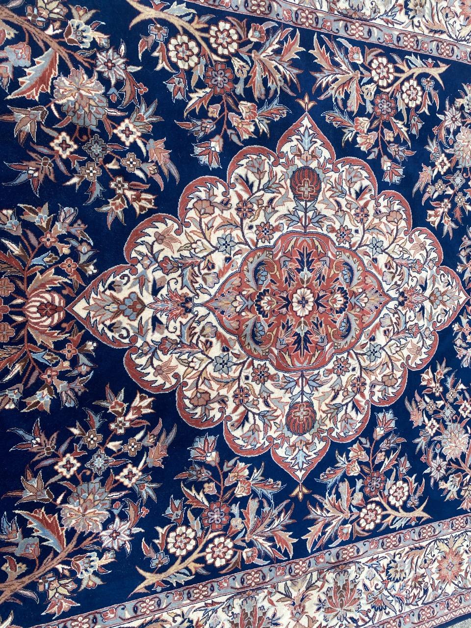 Very beautiful mid century Persian design rug with nice floral and central medallion design and nice colors with blue field, entirely and finely hand knotted with wool velvet on cotton foundation.

✨✨✨
