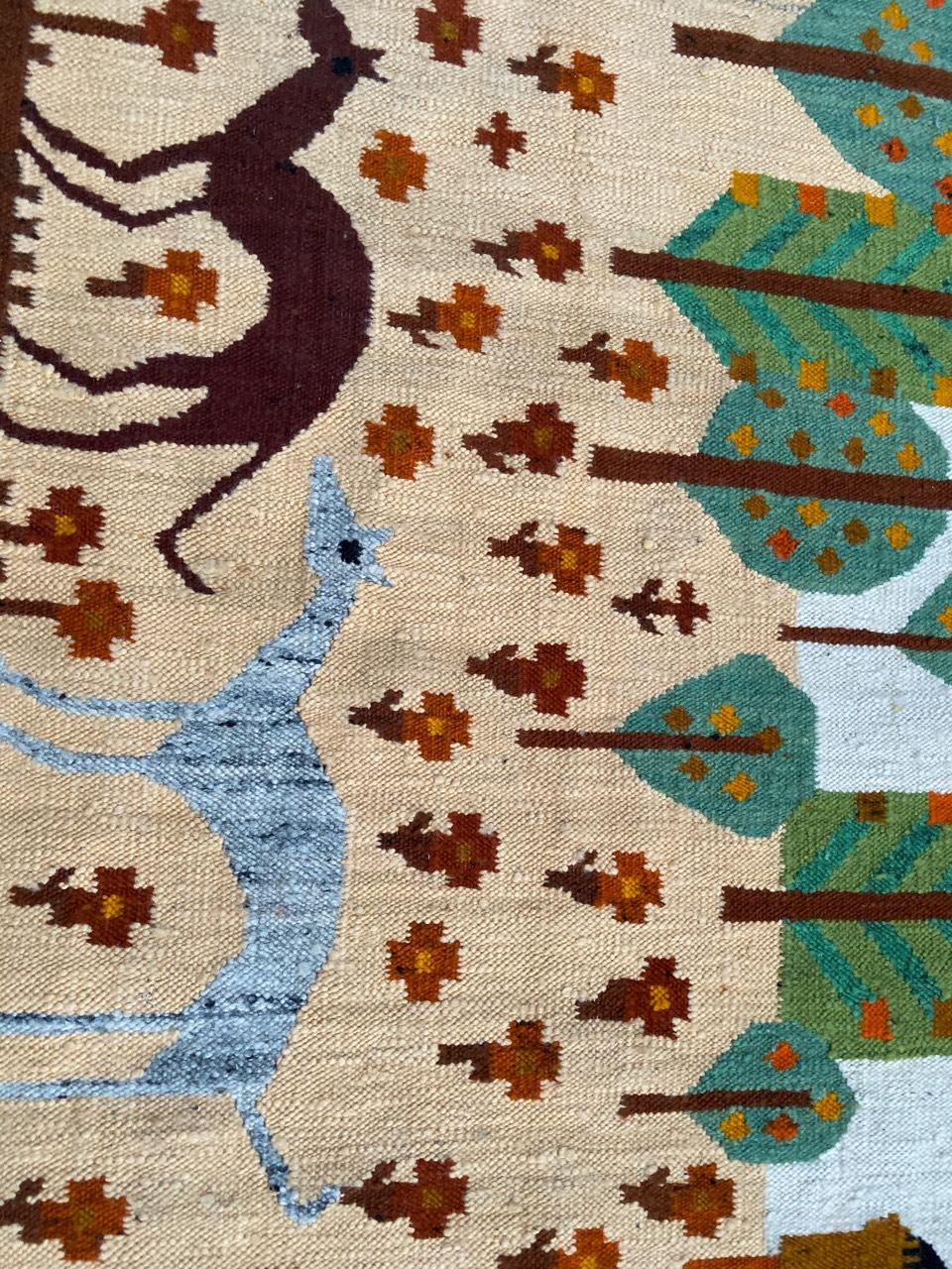 Hand-Woven Wonderful Vintage Polish Flat Rug Tapestry
