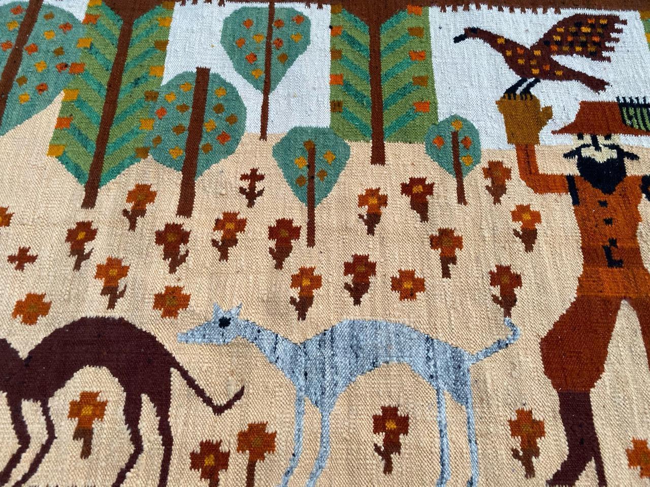 Wonderful Vintage Polish Flat Rug Tapestry In Good Condition In Saint Ouen, FR