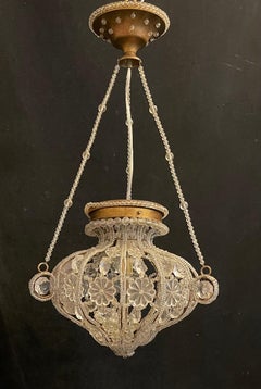 Wunderschöne Vintage Sherle Wagner Perlen-Hängelampe aus Kristallkorb in Gold mit Goldverzierung