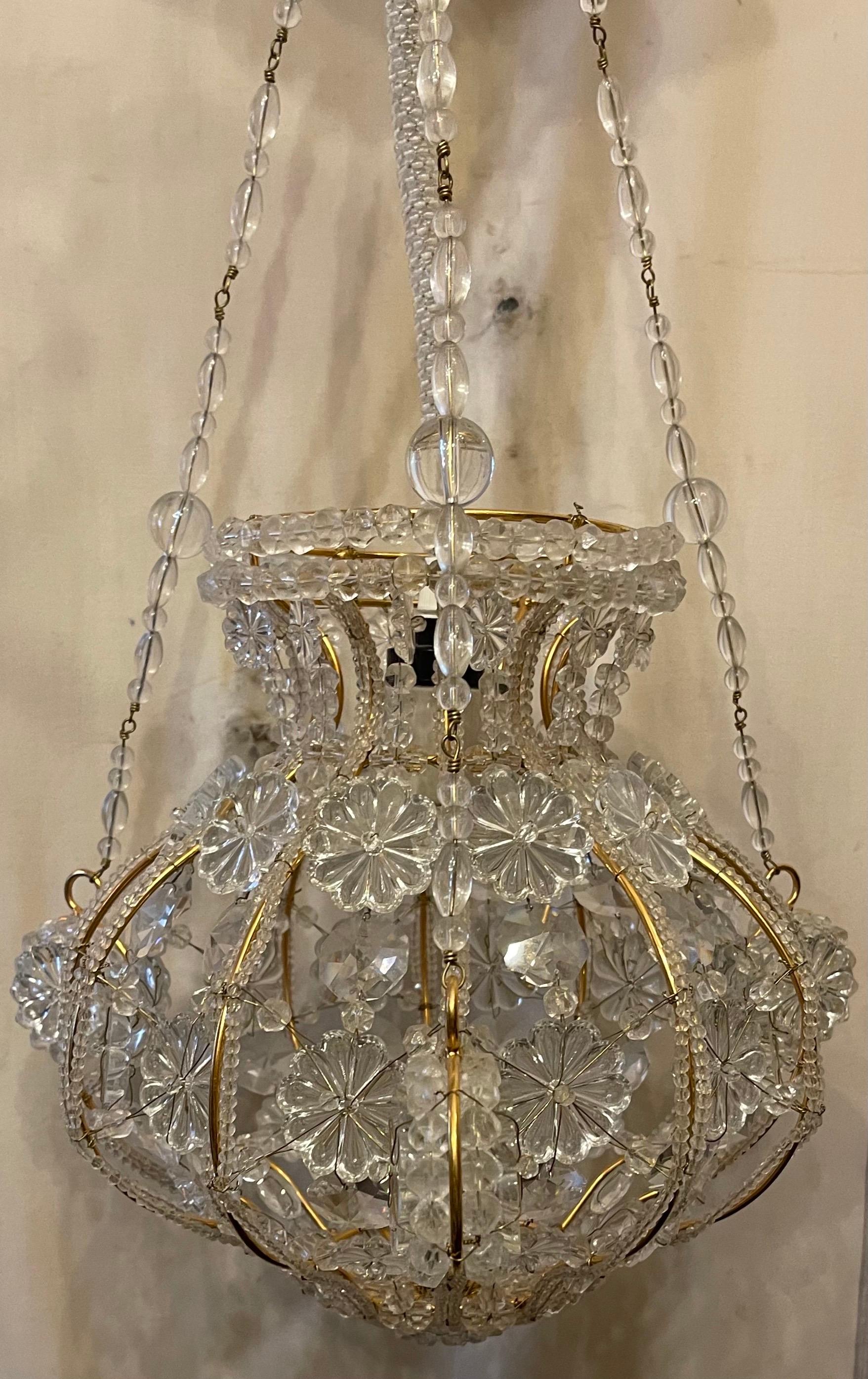 Belle Époque Merveilleux luminaire vintage Sherle Wagner, panier suspendu en cristal perlé, or en vente