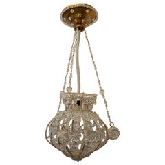 Wonderful Vintage Sherle Wagner Beaded Hanging Crystal Basket Gold Light Fixture