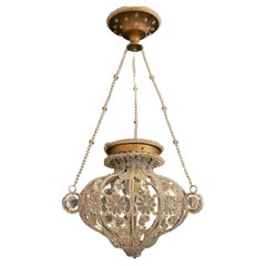 Meravigliosa lampada vintage Sherle Wagner con perline e cesto di cristallo appeso in oro