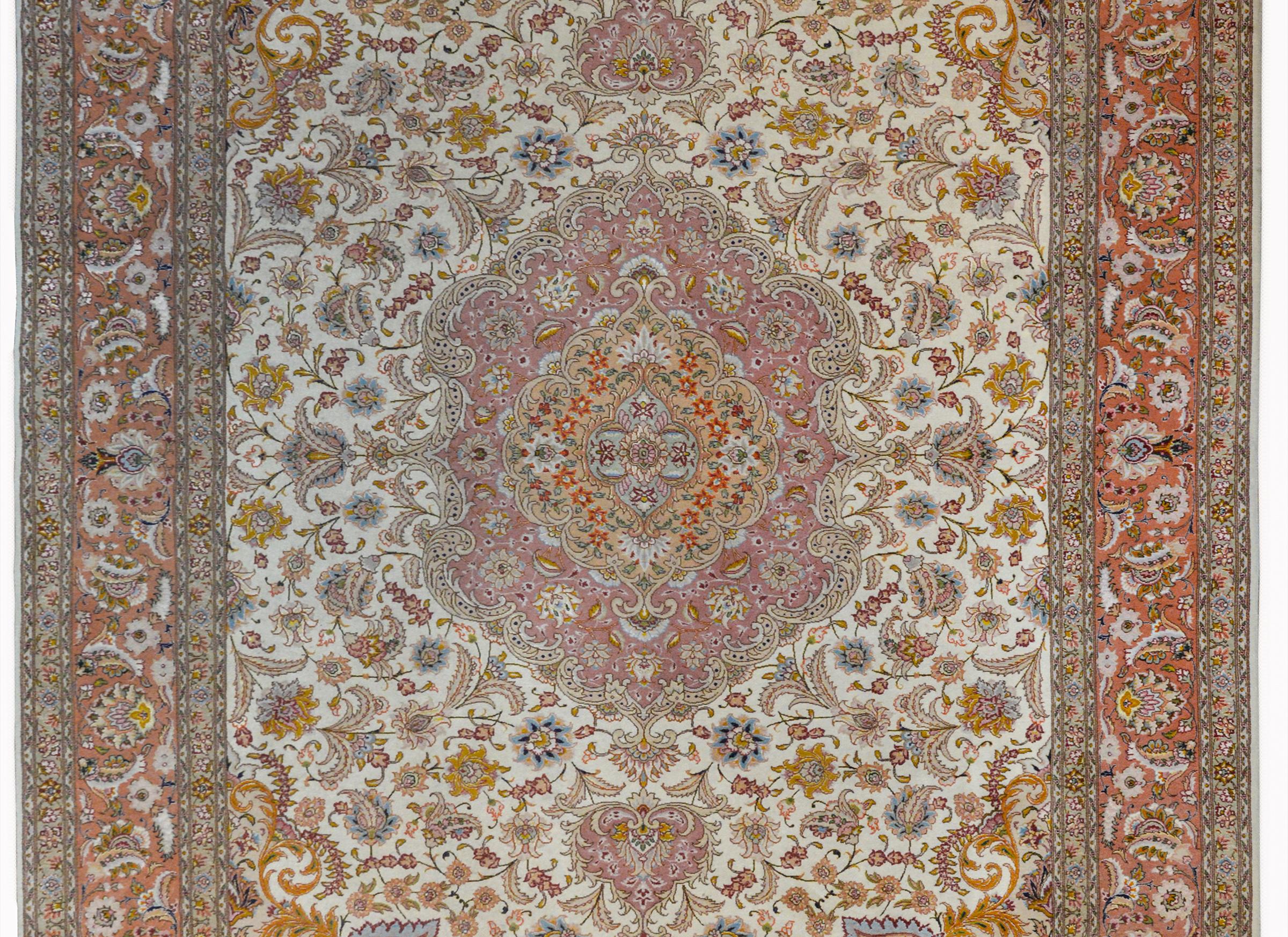 Persian Wonderful Vintage Silk and Wool Tabriz Rug