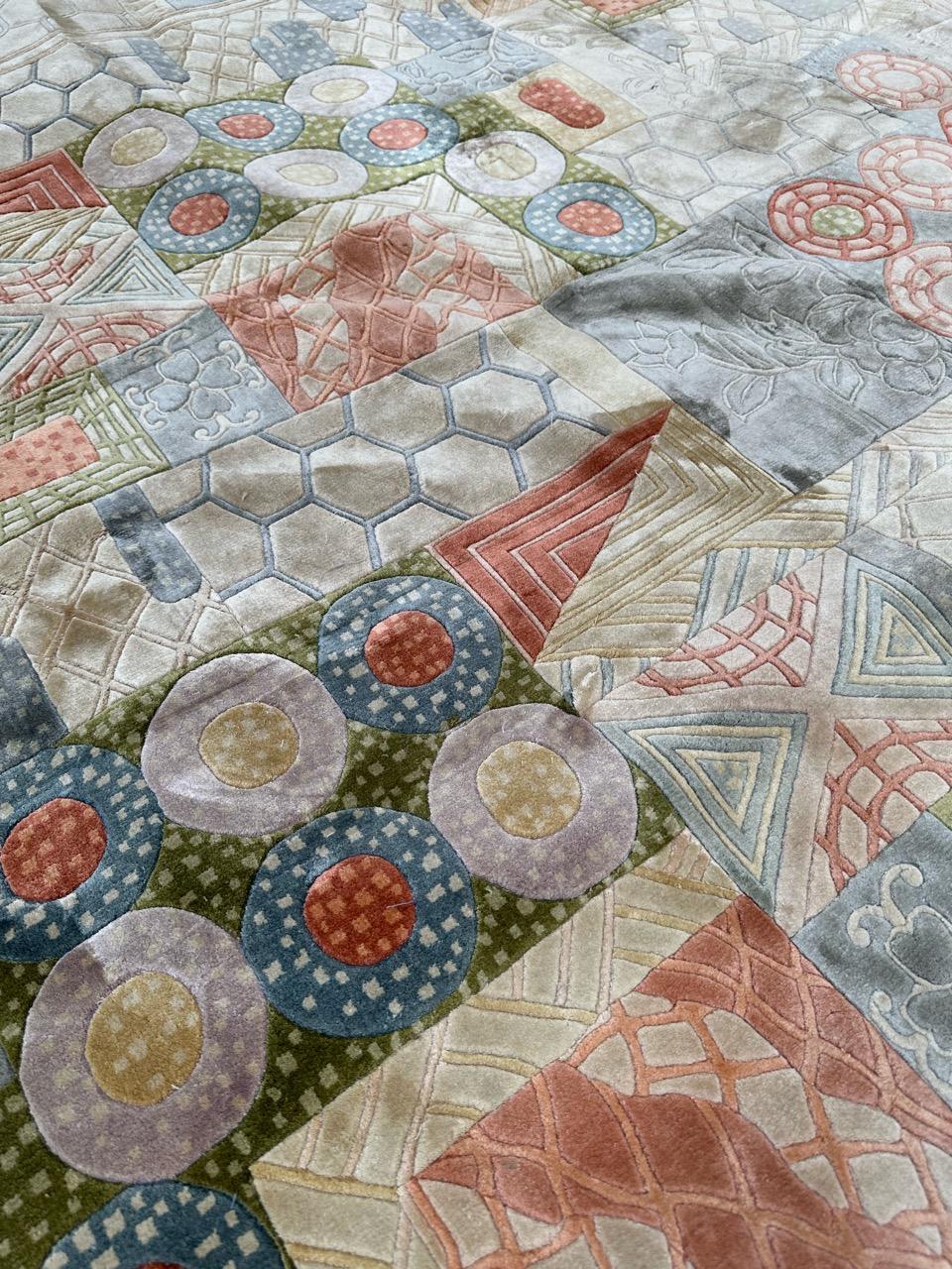 Bobyrug’s Wonderful vintage silk Chinese art nouveau design rug  For Sale 3