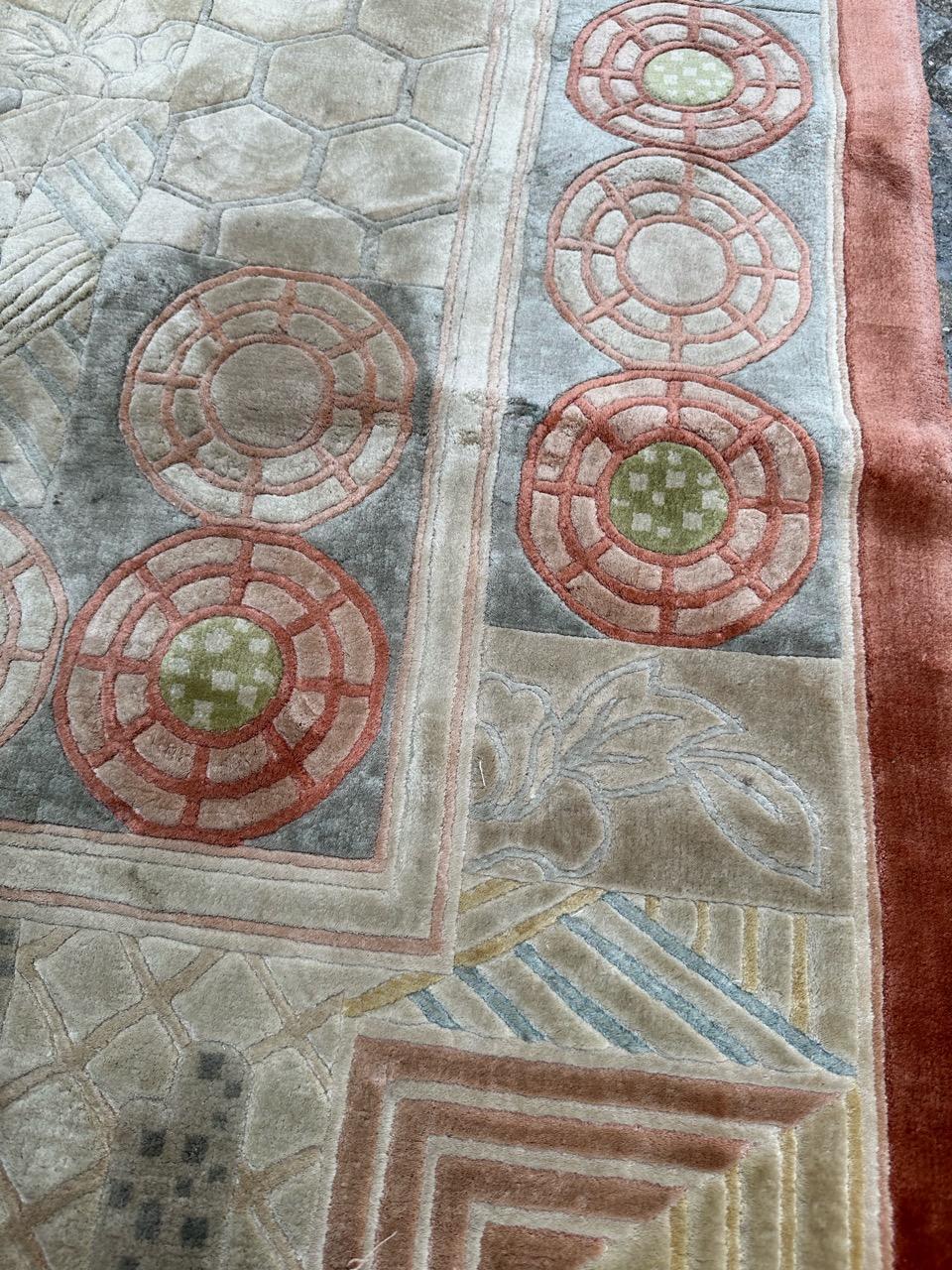 Bobyrug’s Wonderful vintage silk Chinese art nouveau design rug  For Sale 6