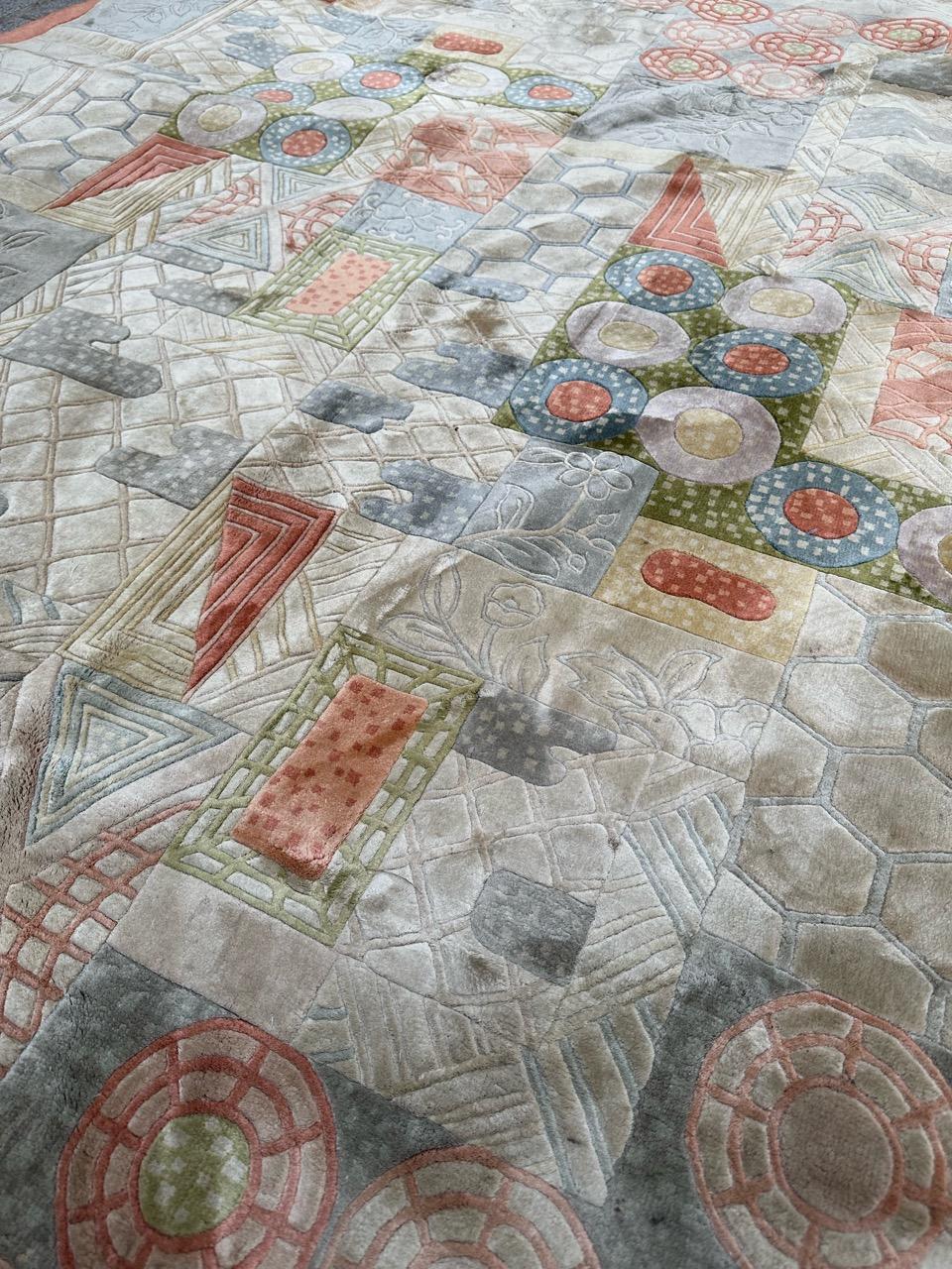 Bobyrug’s Wonderful vintage silk Chinese art nouveau design rug  For Sale 7