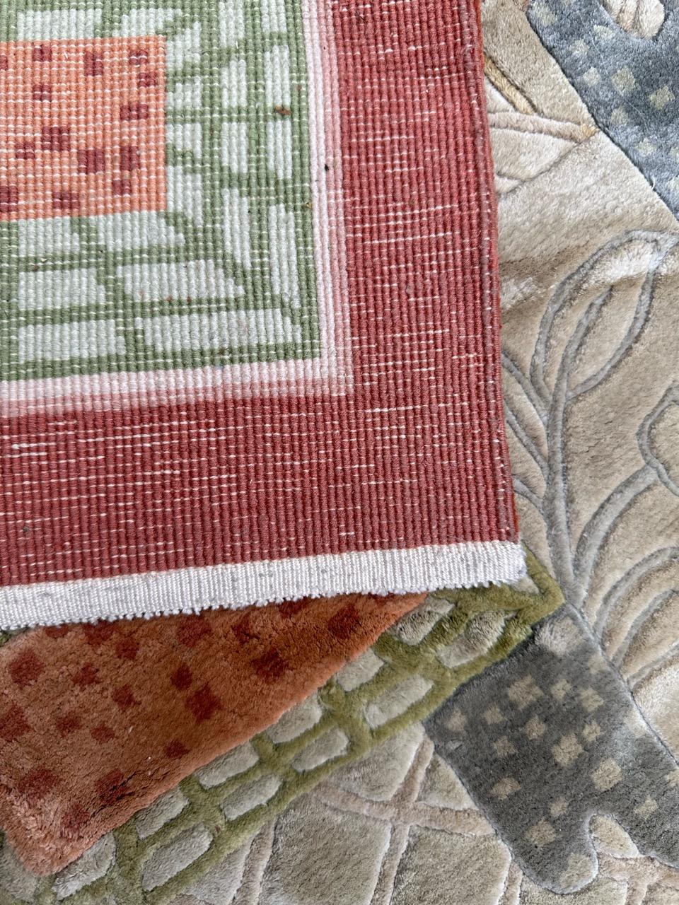 Bobyrug’s Wonderful vintage silk Chinese art nouveau design rug  For Sale 10