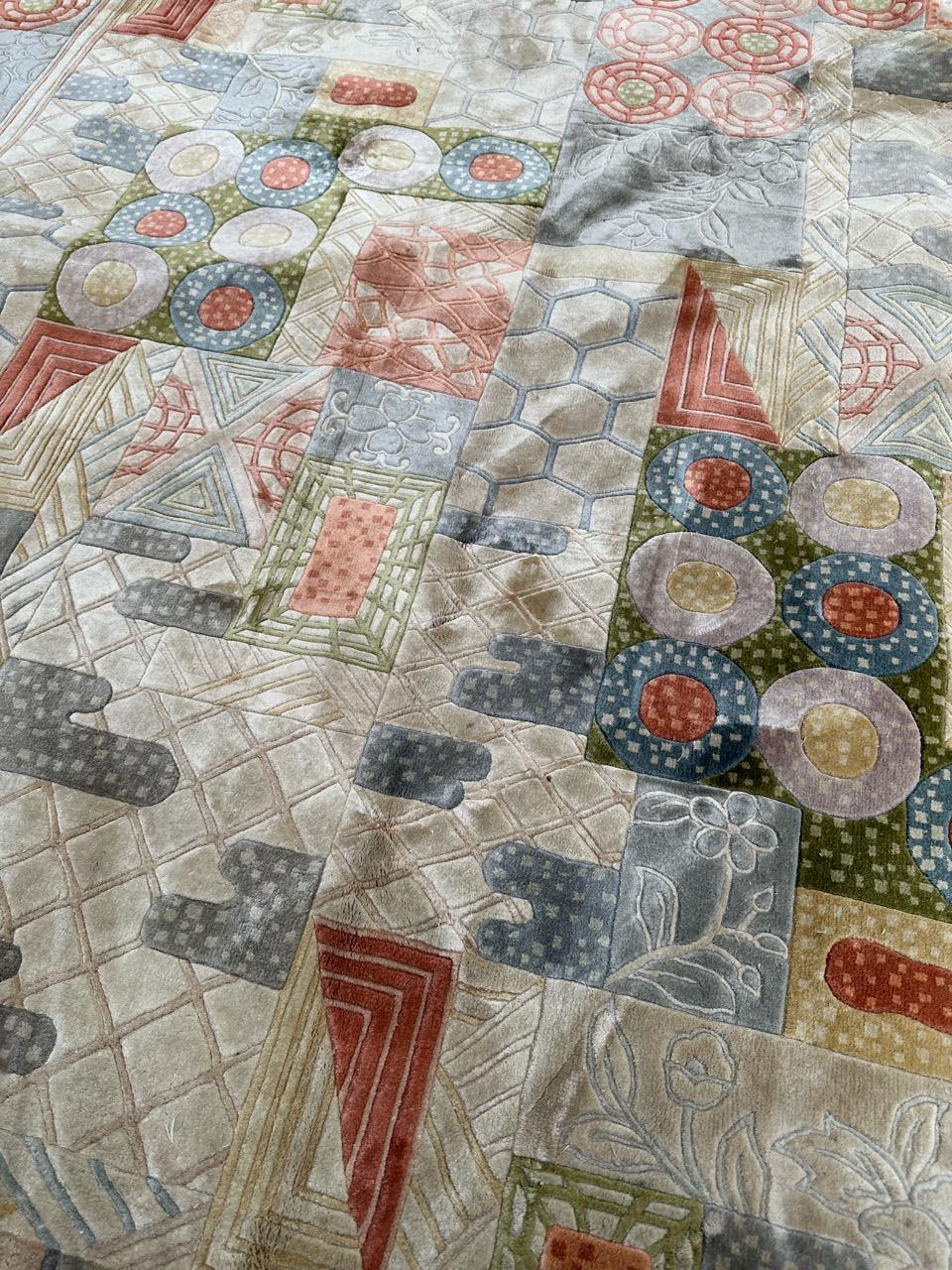 Bobyrug’s Wonderful vintage silk Chinese art nouveau design rug  For Sale 12
