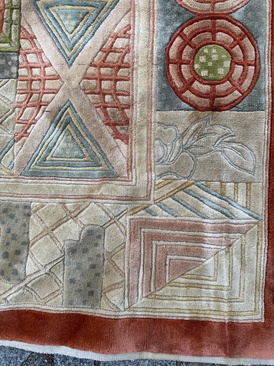 20th Century Bobyrug’s Wonderful vintage silk Chinese art nouveau design rug  For Sale