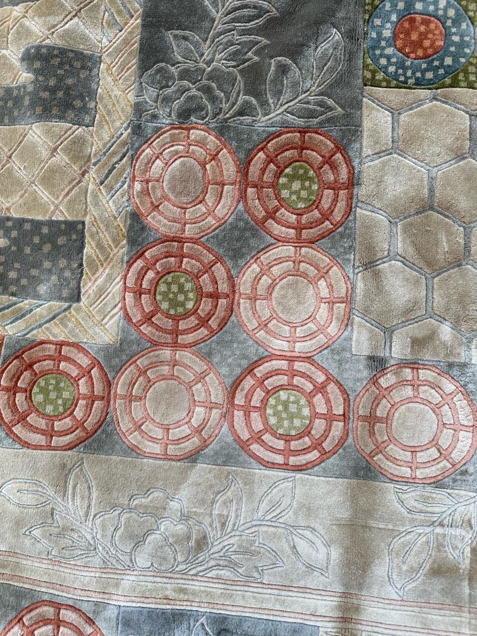 Bobyrug's Wonderful vintage silk Chinese art nouveau design rug  (Seide) im Angebot