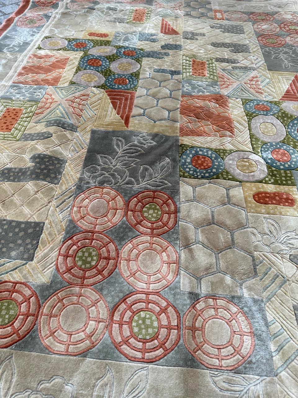 Bobyrug’s Wonderful vintage silk Chinese art nouveau design rug  For Sale 1