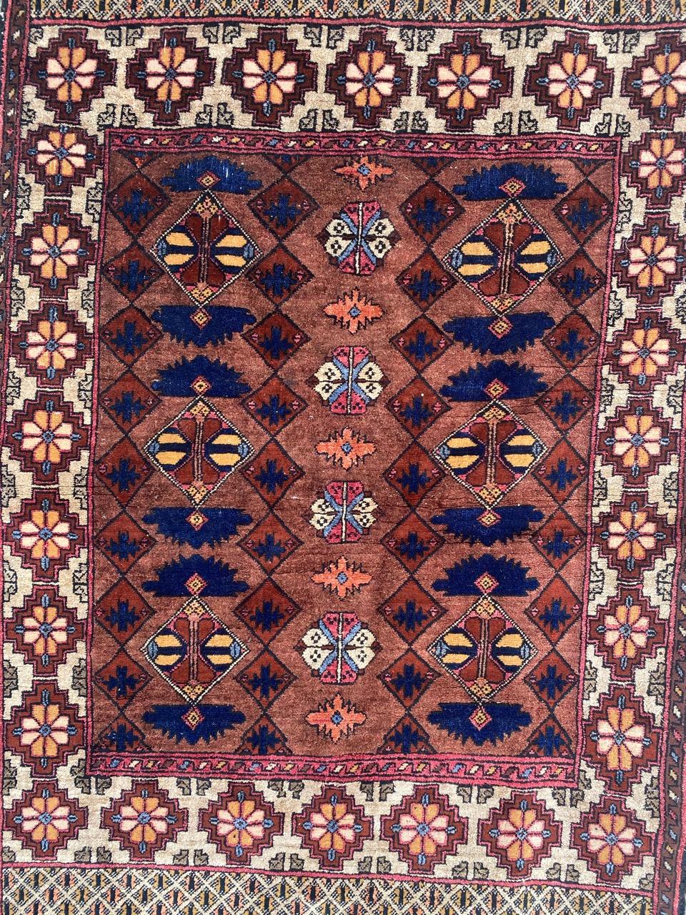 Very beautiful mid century Turkmen rug with nice geometrical and tribal design and beautiful colors, entirely and finely hand knotted with silk velvet on silk and cotton foundation.