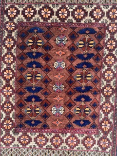 Maravillosa alfombra turcomana de seda vintage