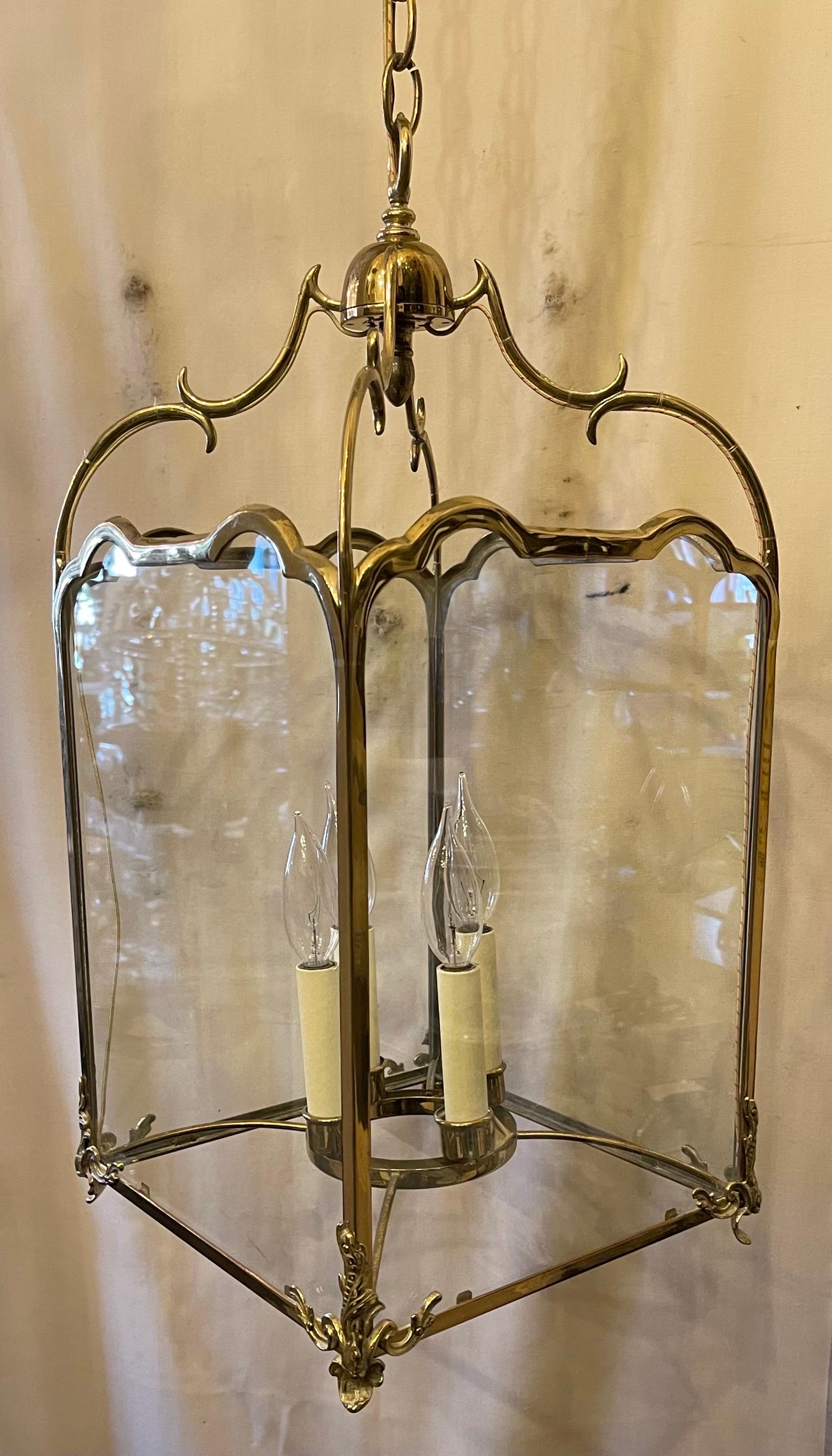 Polished Wonderful Vintage Vaughan Lighting Lantern Bronze Brass Square Light Fixture 
