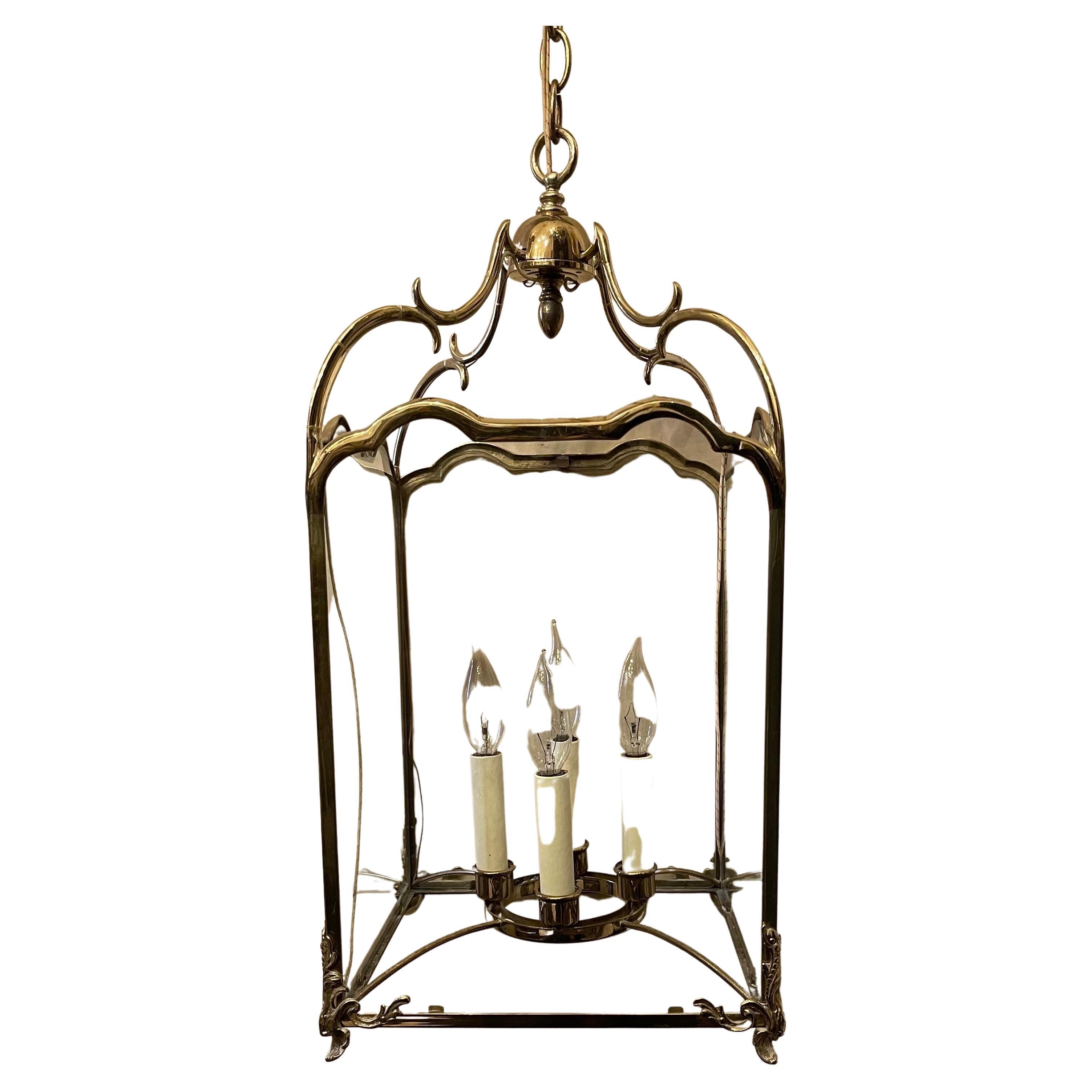 Wonderful Vintage Vaughan Lighting Lantern Bronze Brass Square Light Fixture 