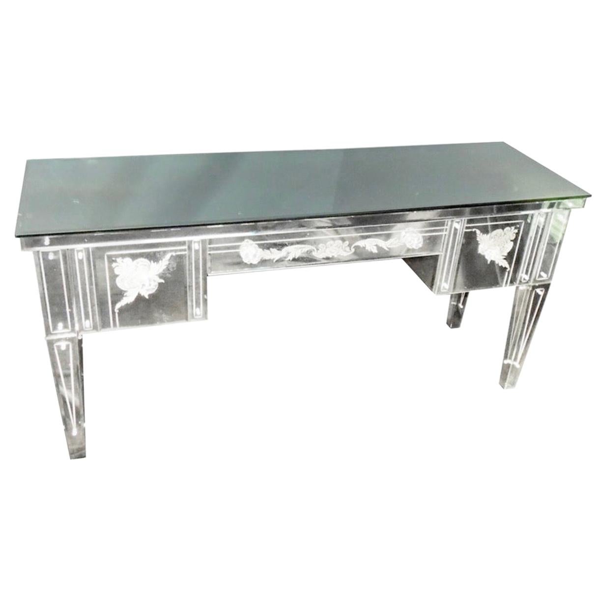 Wonderful Vintage Venetian Antique Etched Mirrored Lucite Vanity Ladies Desk