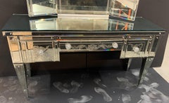 Wonderful Vintage Venetian Antique Etched Mirrored Trifold Mirror Vanity Desk