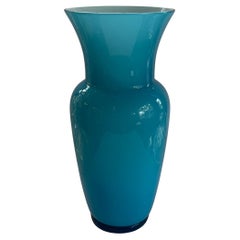 Wonderful Vintage Venini Opalino Blue Art Glass Signed Dated Tall Vase