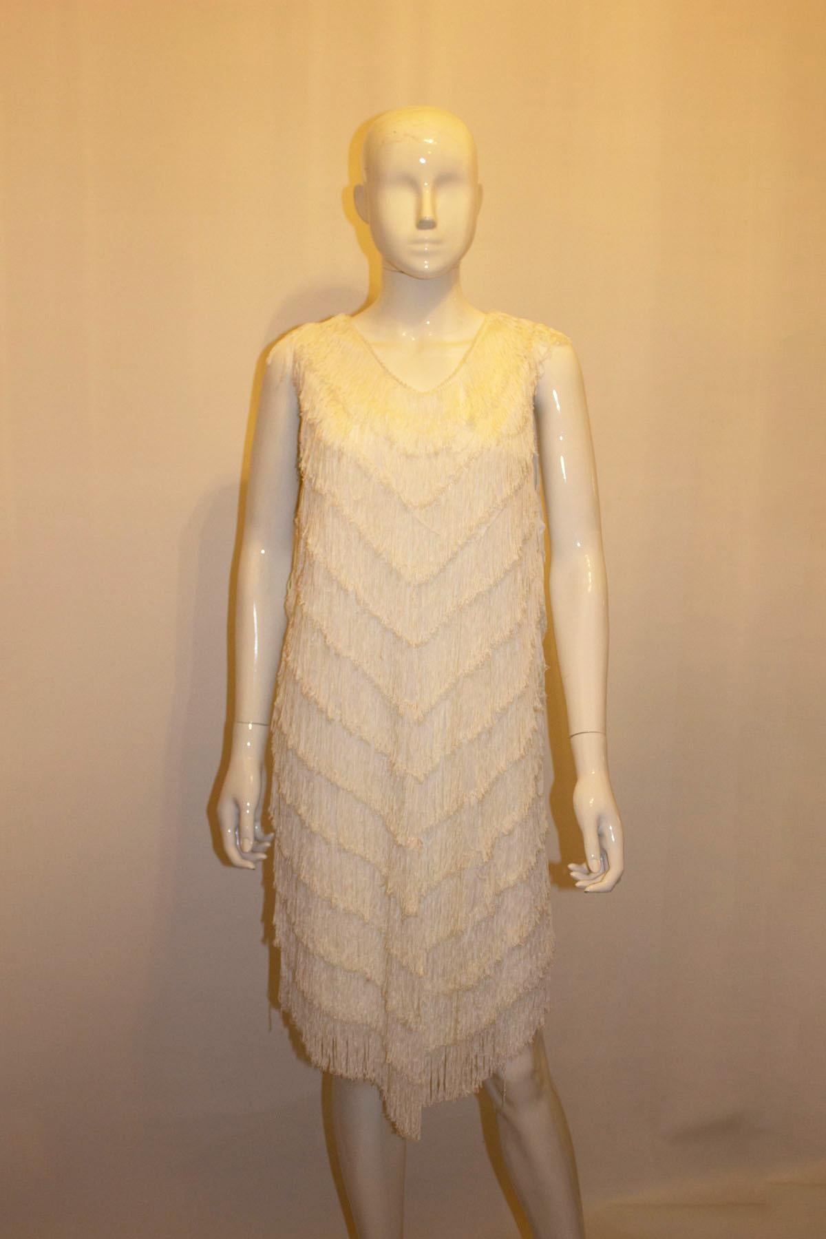 Women's or Men's Wonderful Vintage White Fringed Flapper Dress For Sale