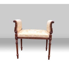 Wonderful Walnut Antique Window Seat Stool with Carved Scroll Arms