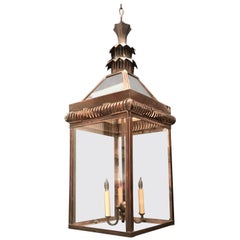 Wonderful Weathered Pagoda Copper Large Pierced Lantern Chinoiserie Fixture