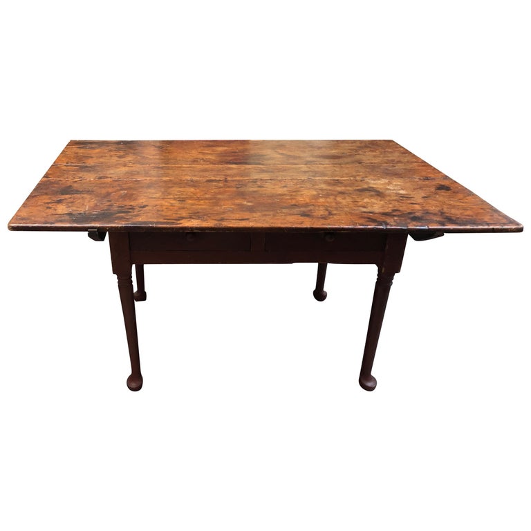 Wonderful Weathered Pine Vermont Farm Table with Original Paint For