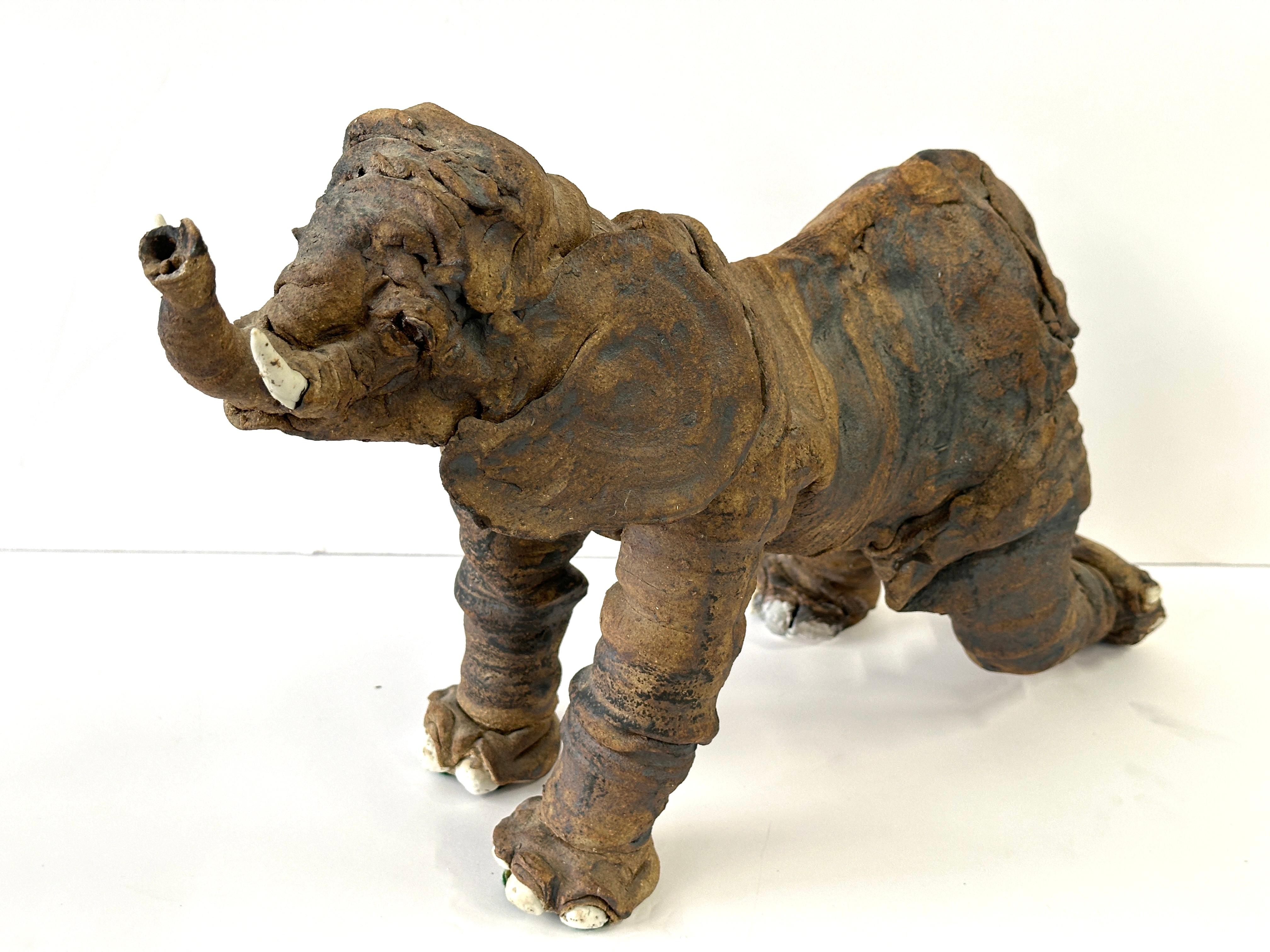 Wonderful Whimsical Hand Built Pottery Elephant For Sale 7