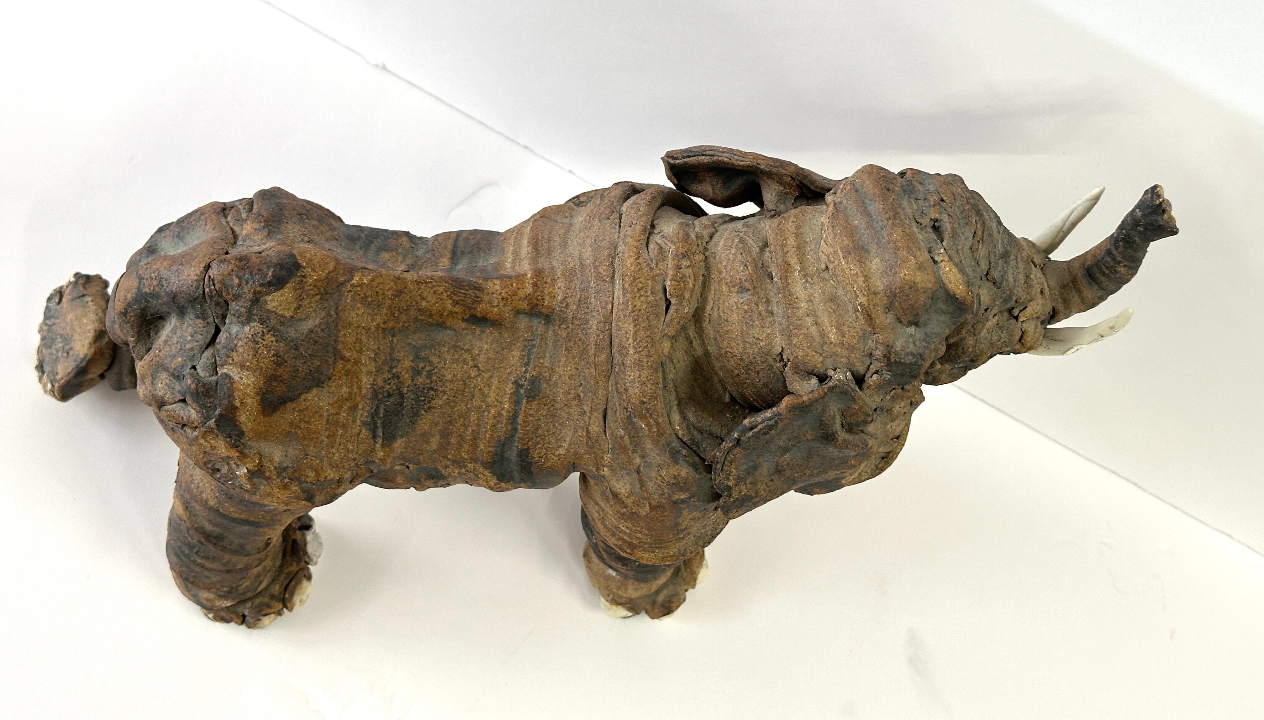 Wonderful Whimsical Hand Built Pottery Elephant For Sale 8