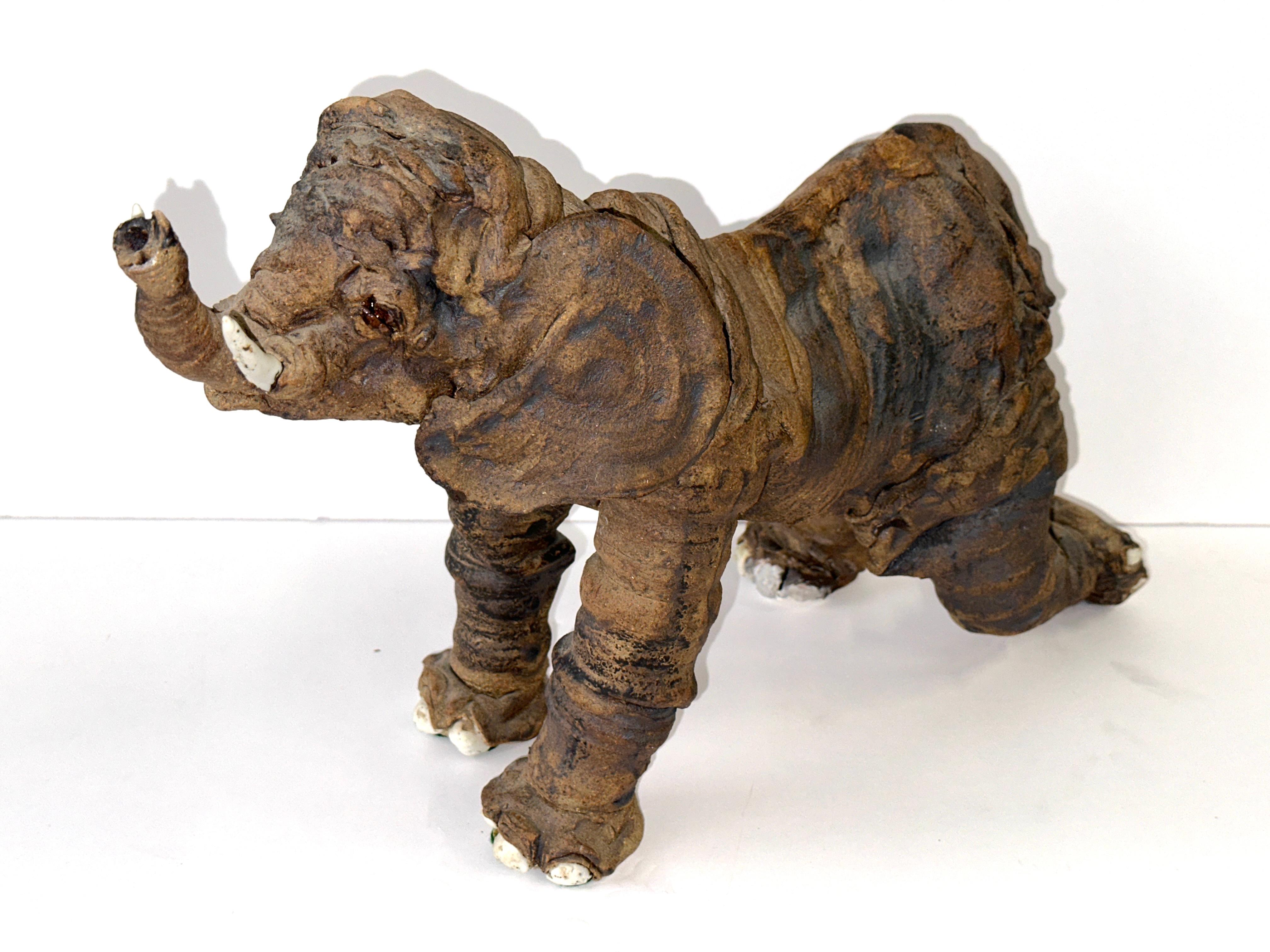 Wonderful Whimsical Hand Built Pottery Elephant For Sale 9