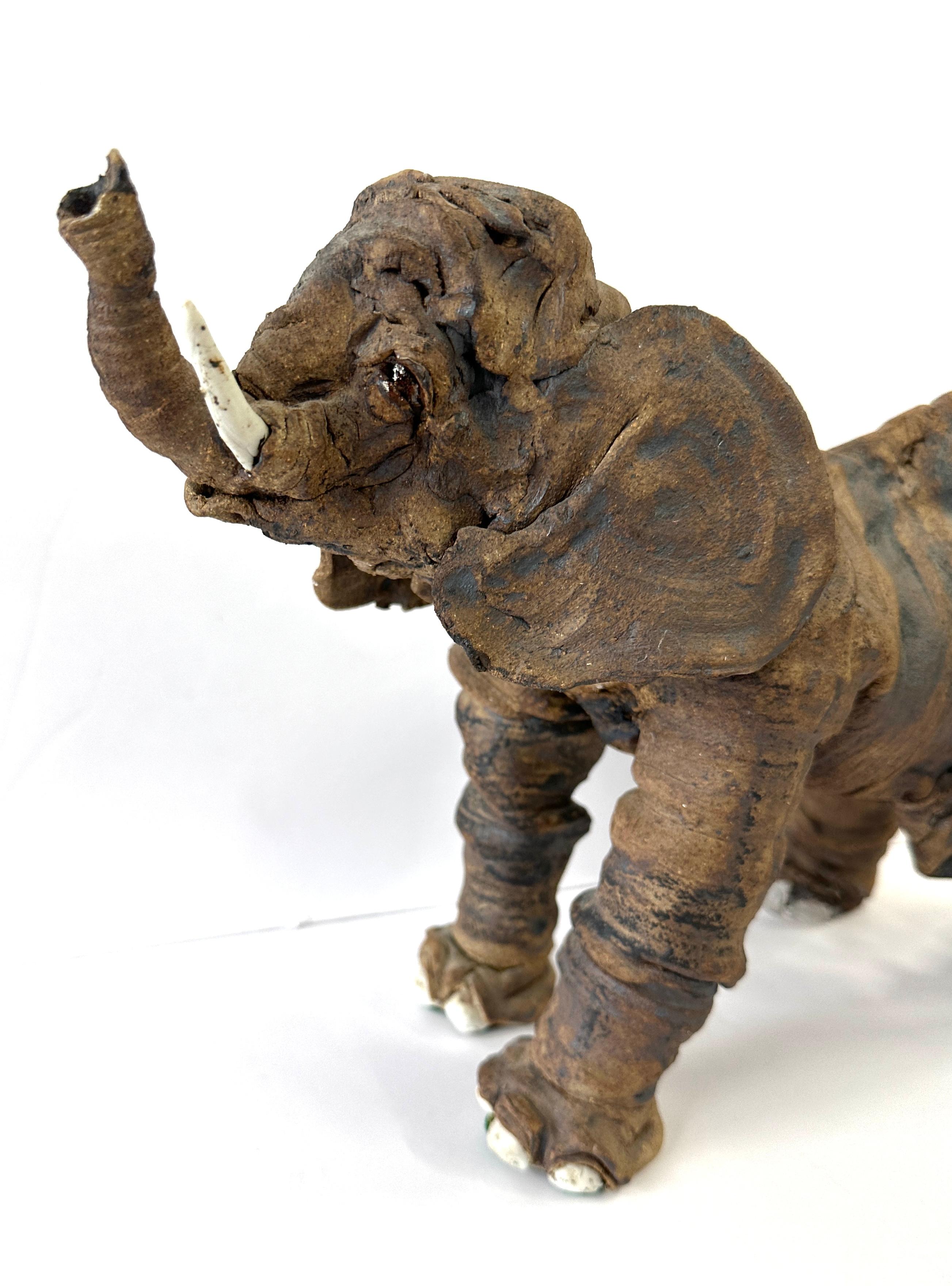 Unknown Wonderful Whimsical Hand Built Pottery Elephant For Sale