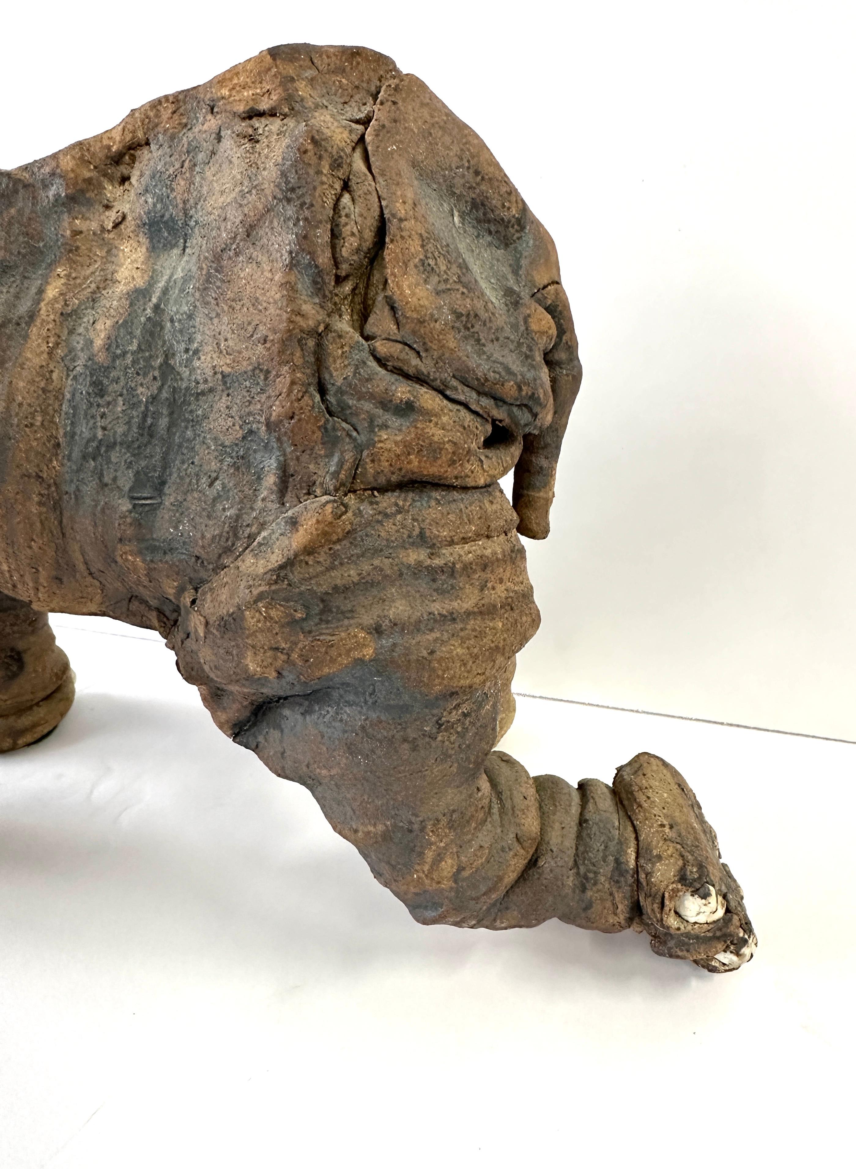 Hand-Crafted Wonderful Whimsical Hand Built Pottery Elephant For Sale