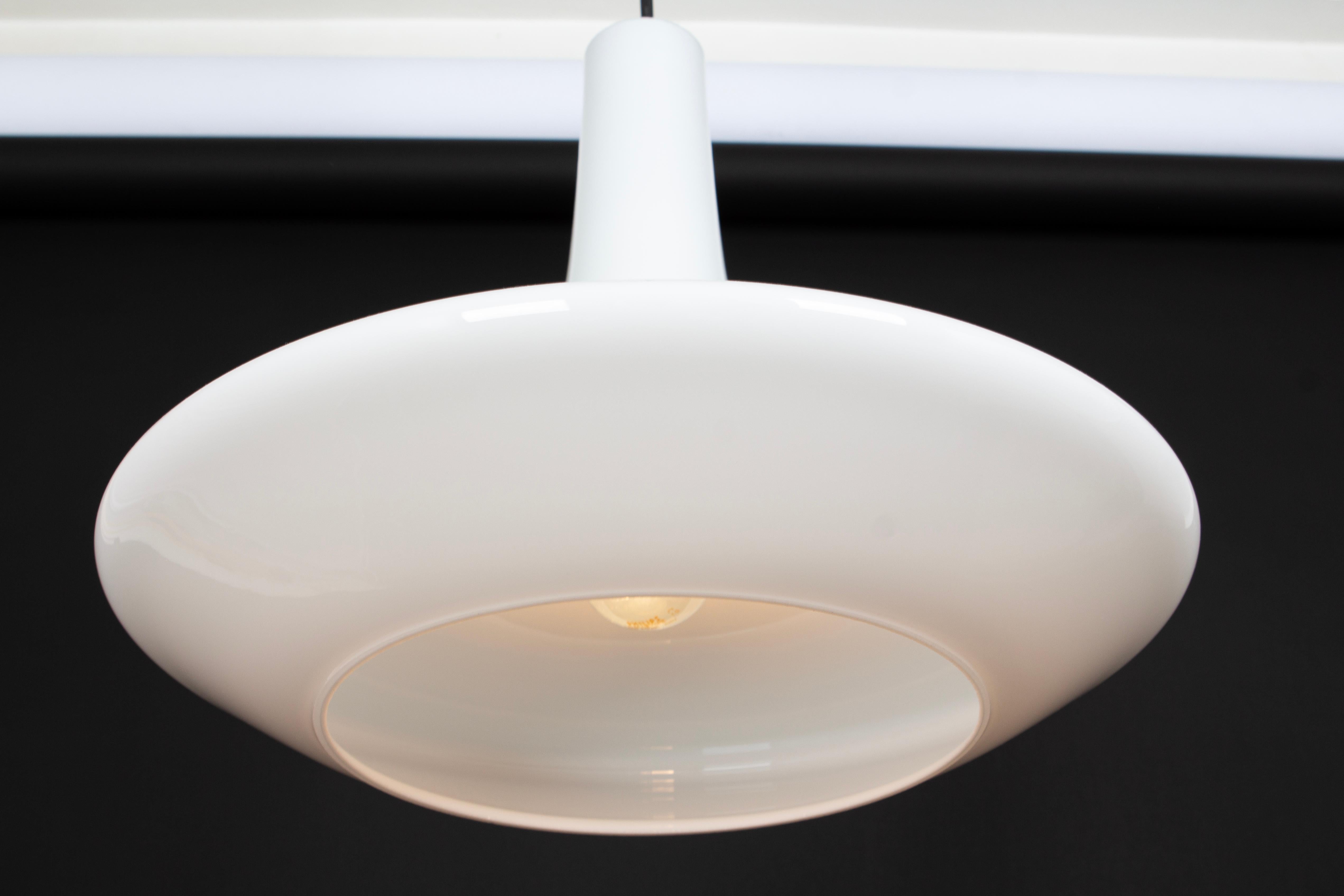 Wonderful White Opal Glass Pendant Light, Peill & Putzler, Germany, 1970s For Sale 5