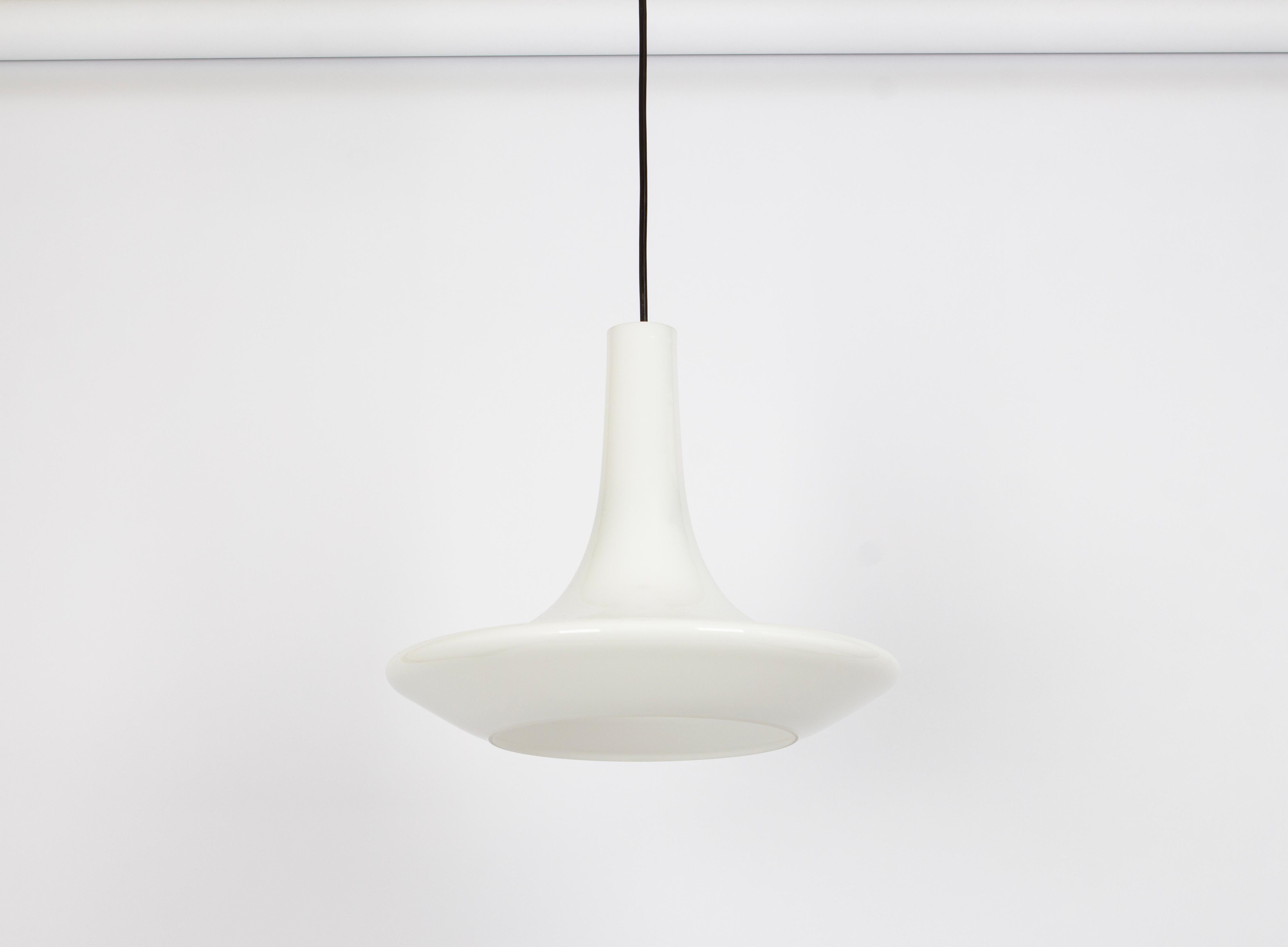 Mid-Century Modern Wonderful White Opal Glass Pendant Light, Peill & Putzler, Germany, 1970s For Sale