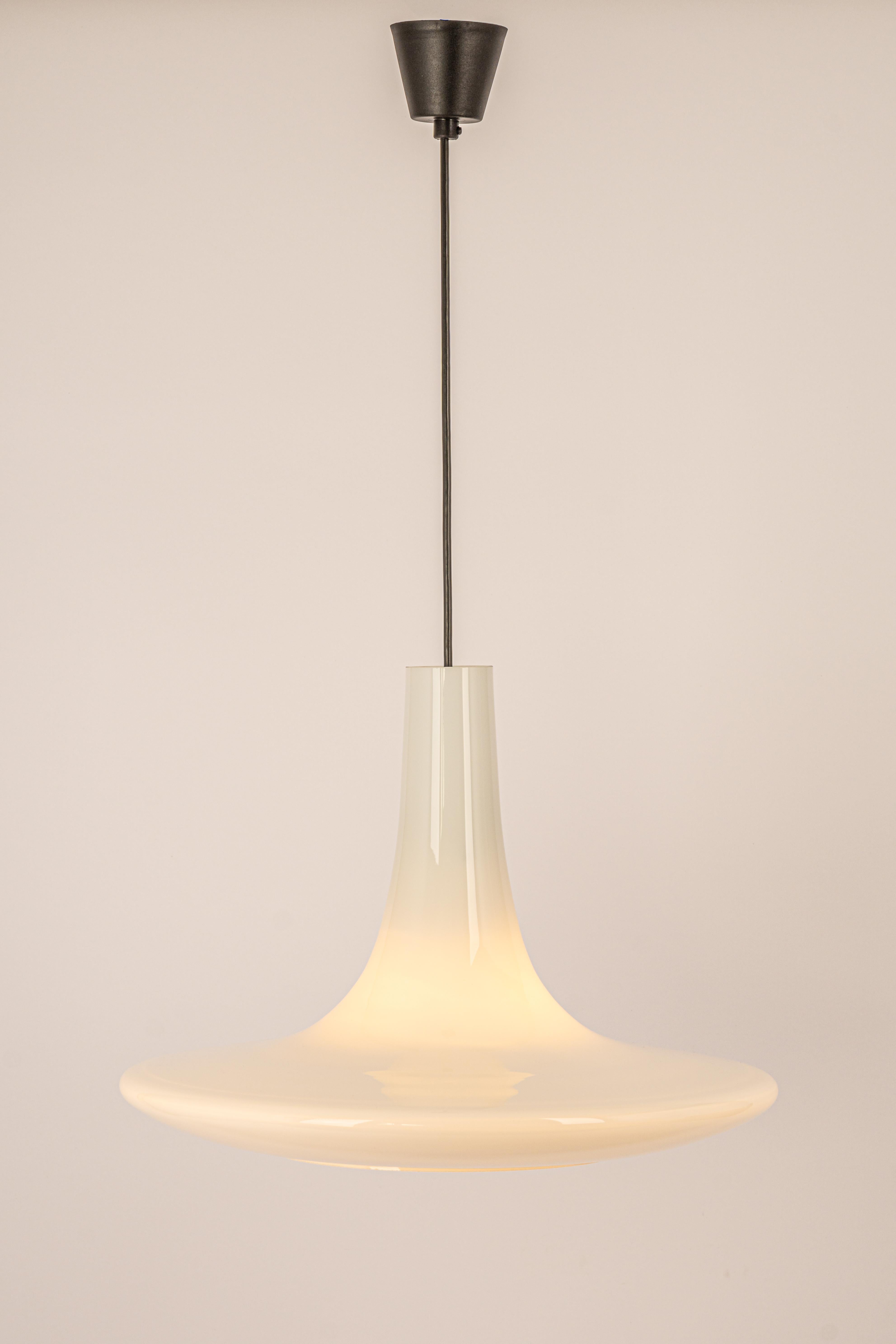 Wonderful White Opal Glass Pendant Light, Peill & Putzler, Germany, 1970s In Good Condition In Aachen, NRW