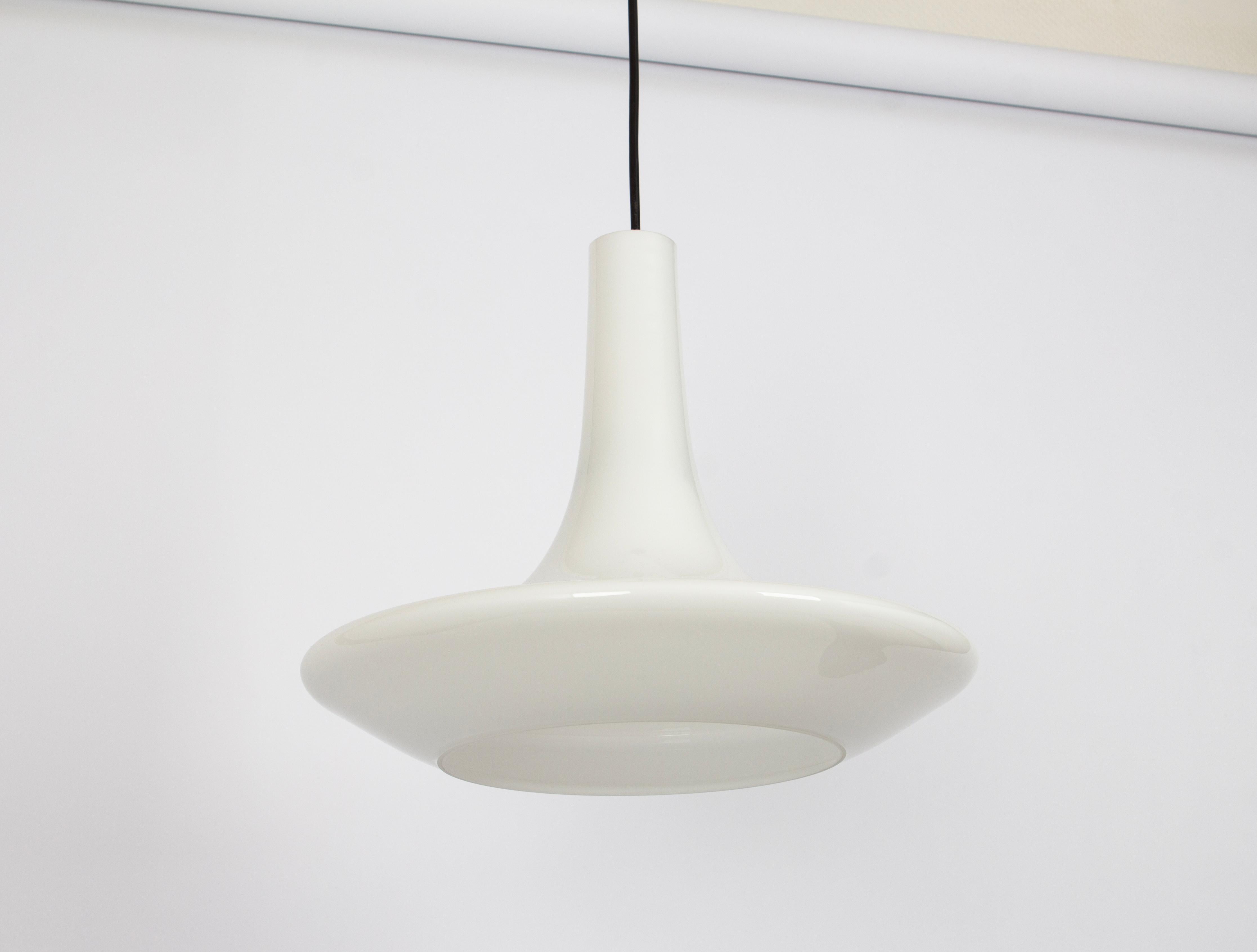 Wonderful White Opal Glass Pendant Light, Peill & Putzler, Germany, 1970s In Good Condition For Sale In Aachen, NRW