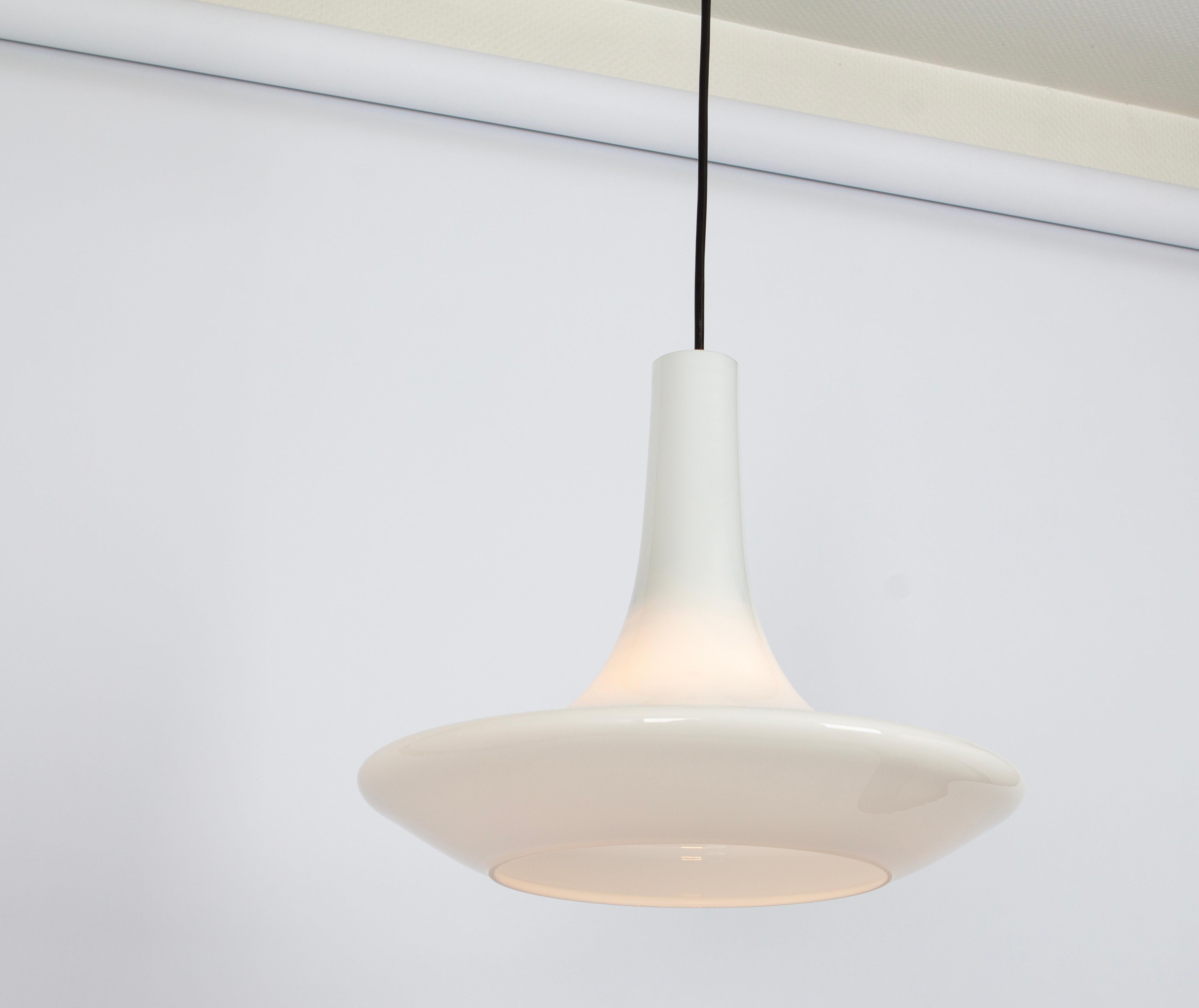 Late 20th Century Wonderful White Opal Glass Pendant Light, Peill & Putzler, Germany, 1970s For Sale