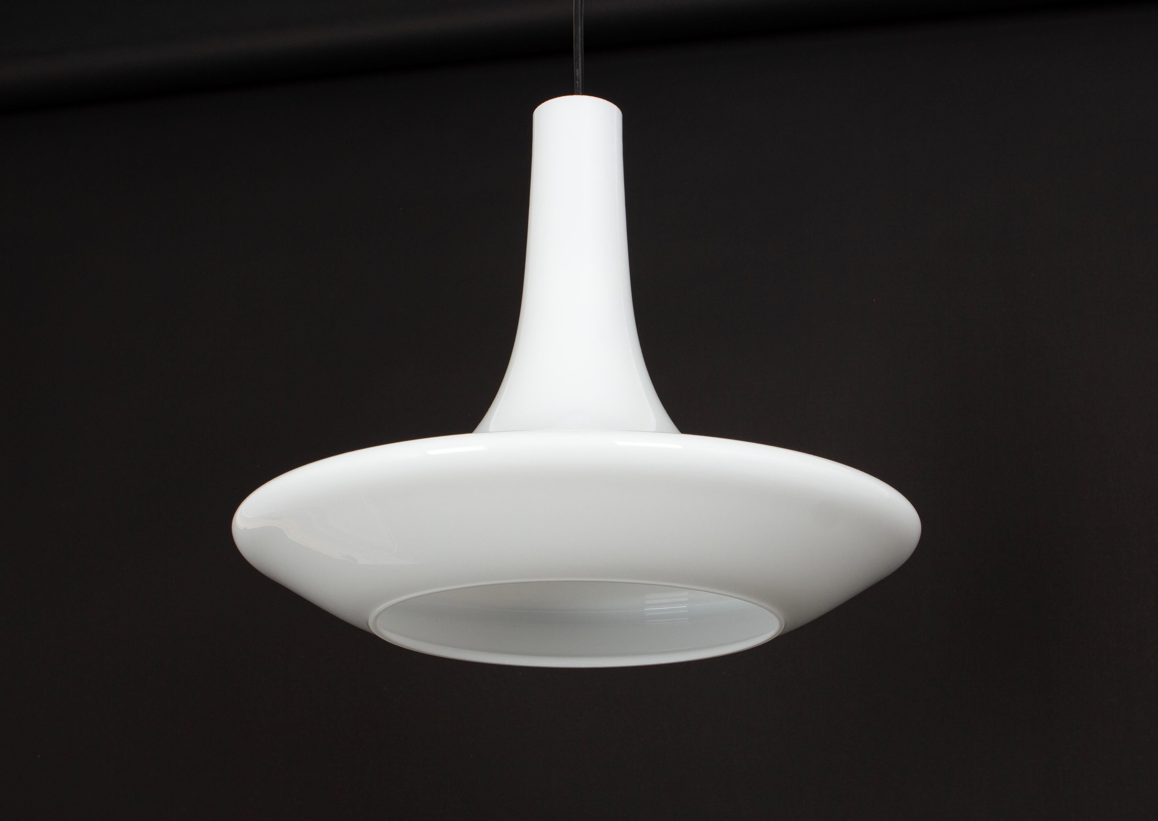 Wonderful White Opal Glass Pendant Light, Peill & Putzler, Germany, 1970s For Sale 1