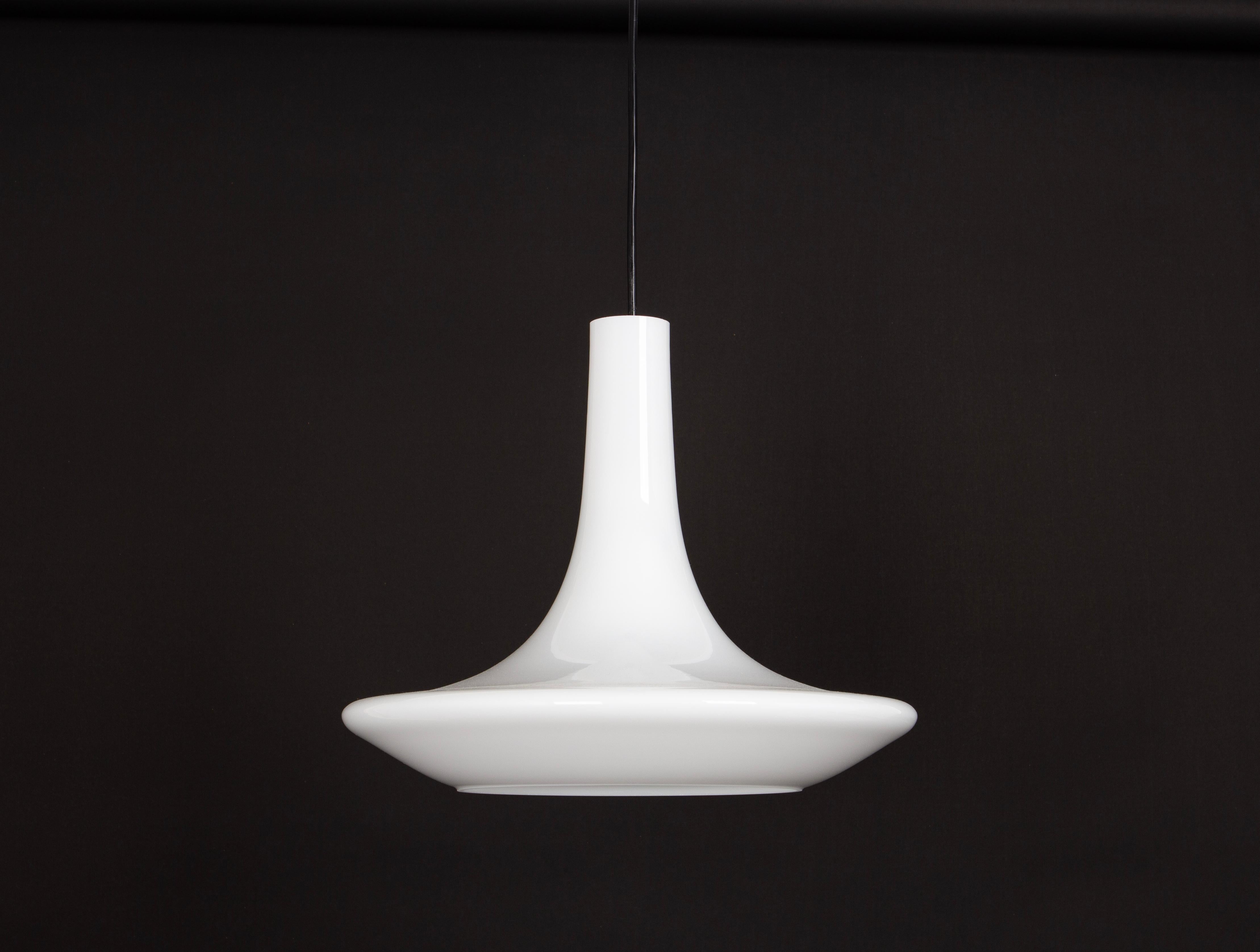 Wonderful White Opal Glass Pendant Light, Peill & Putzler, Germany, 1970s For Sale 2