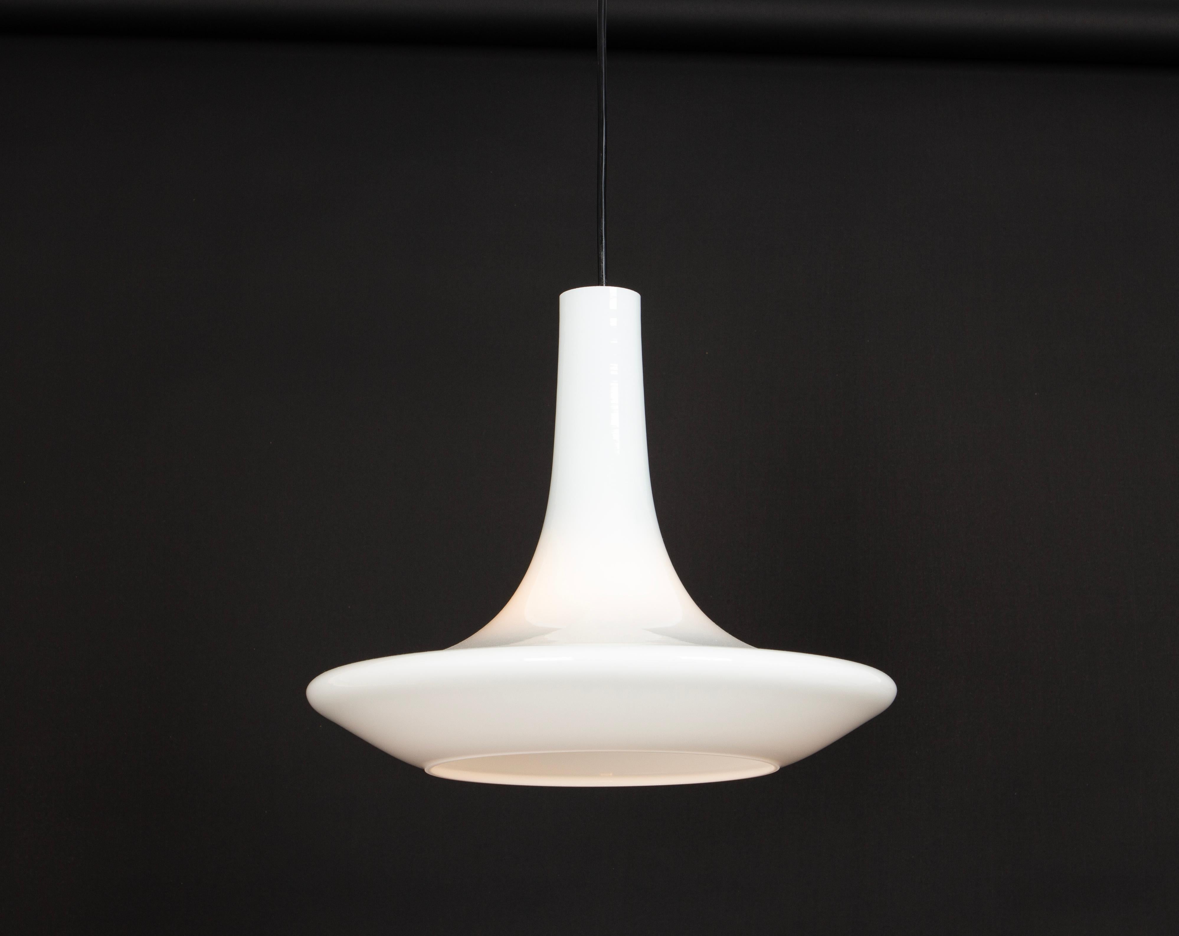 Wonderful White Opal Glass Pendant Light, Peill & Putzler, Germany, 1970s For Sale 3