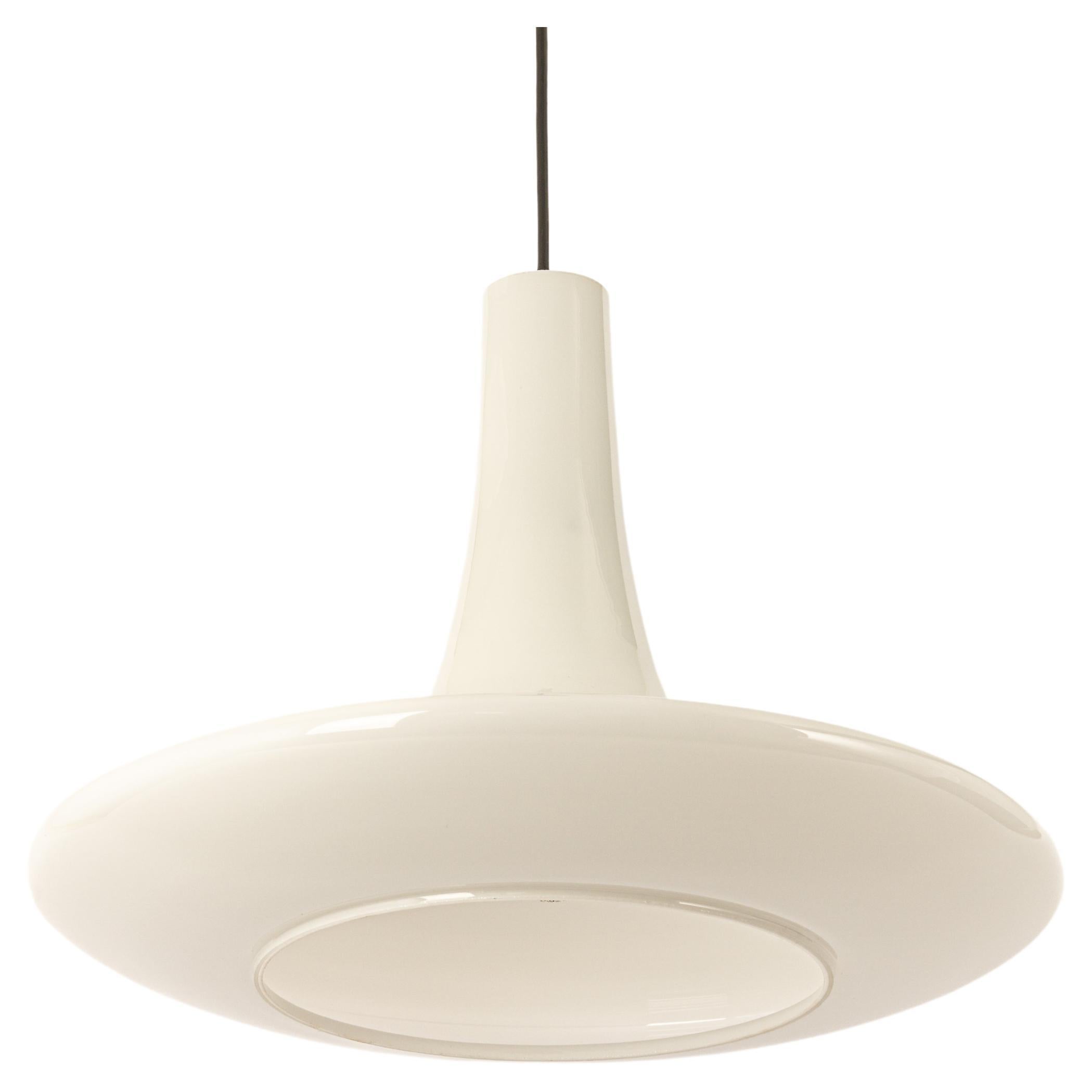 Wonderful White Opal Glass Pendant Light, Peill & Putzler, Germany, 1970s