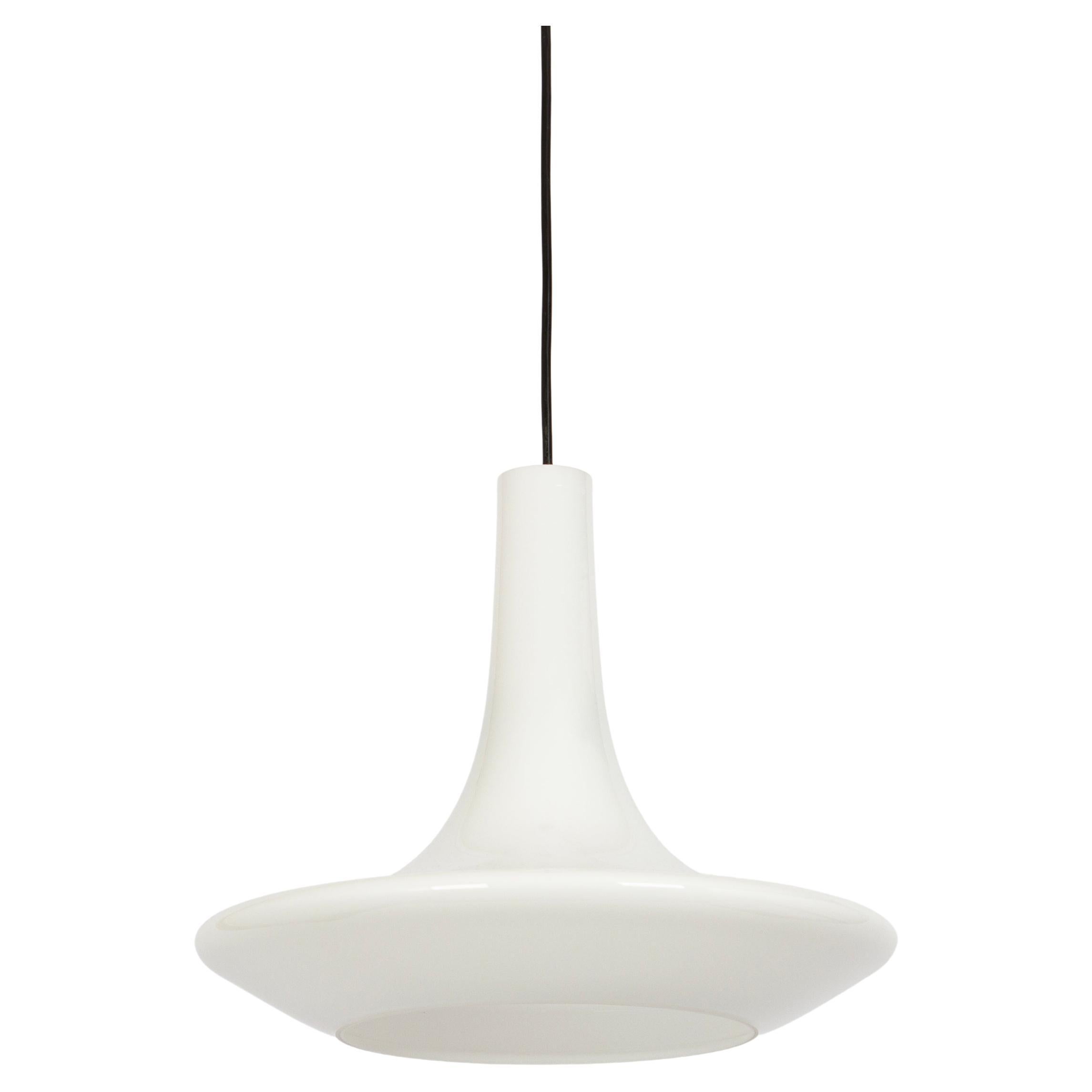 Wonderful White Opal Glass Pendant Light, Peill & Putzler, Germany, 1970s