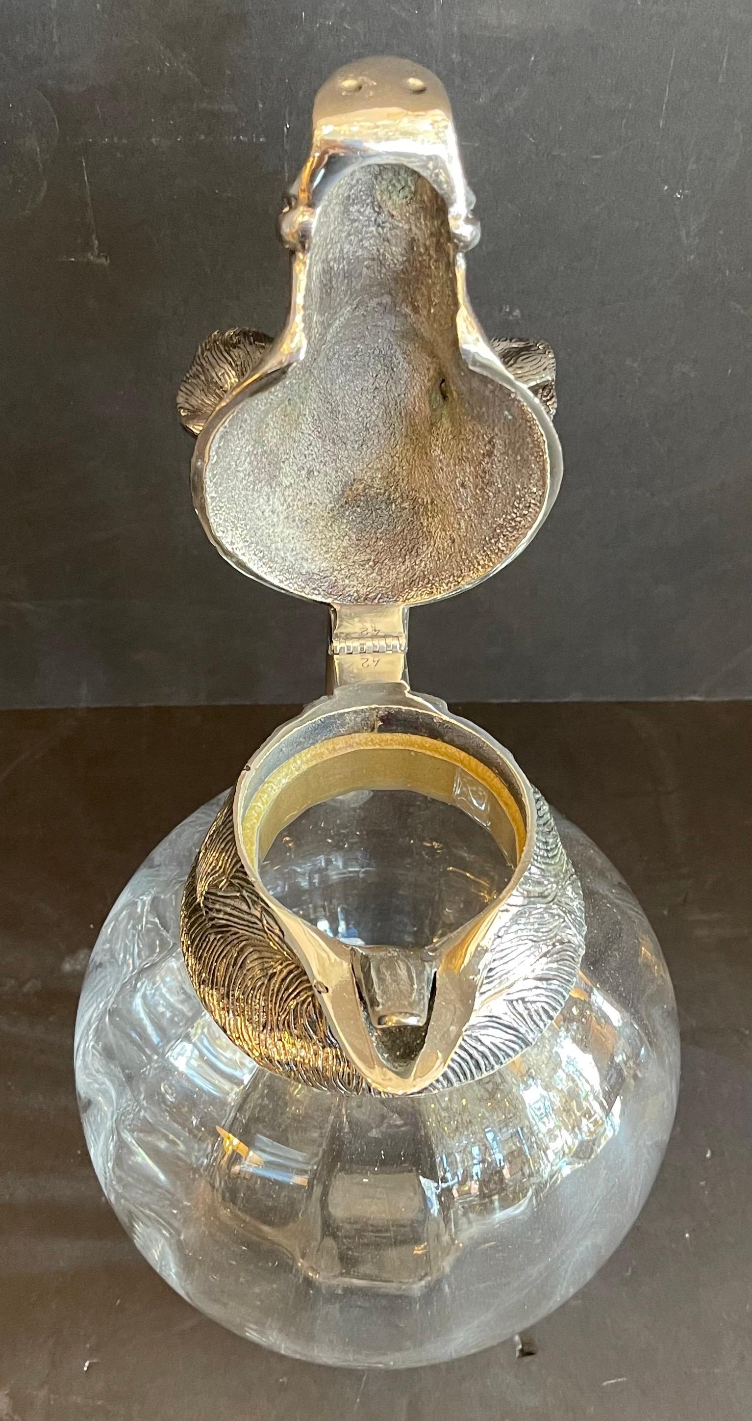 Blown Glass Wonderful Wild Boar Silver Plated Carafe Lidded Decanter Pitcher Valenti Spain