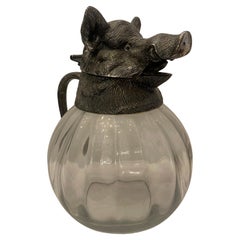 Wonderful Wild Boar Silver Plated Carafe Lidded Decanter Pitcher Valenti Spain