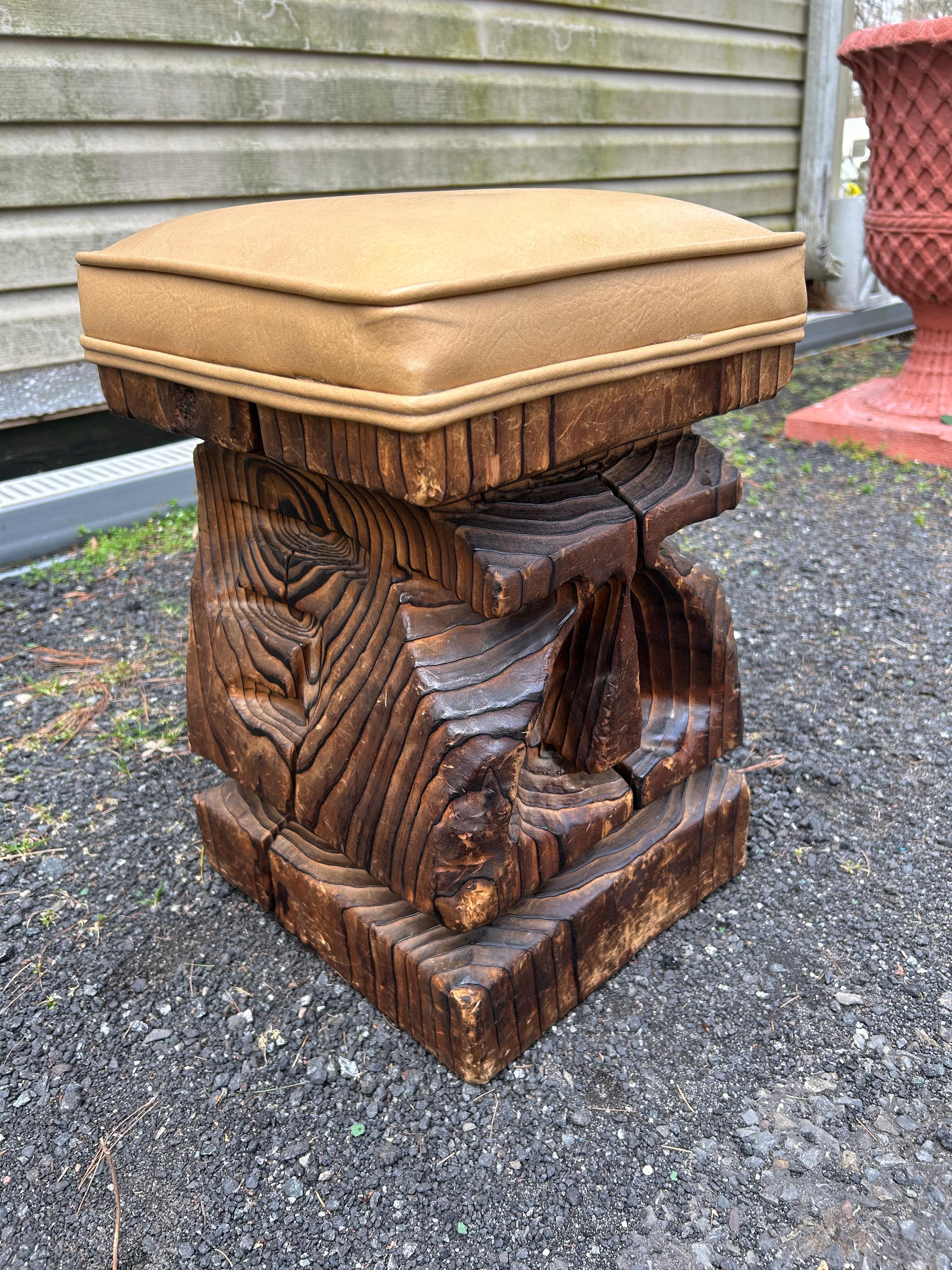 Mid-Century Modern Wonderful Witco Tiki Hand Carved Stool , c. 1960s For Sale