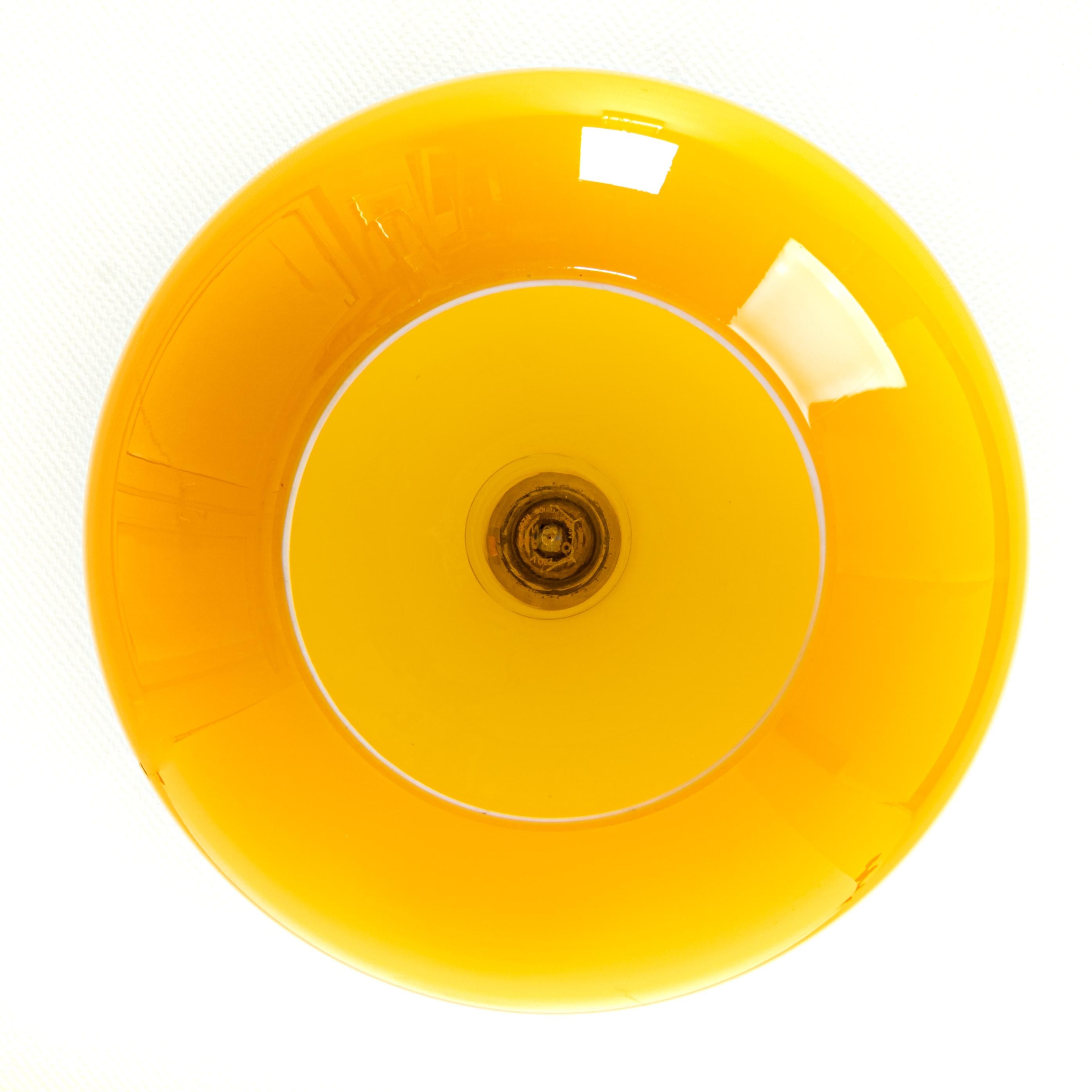 Wonderful Yellow Opal Glass Pendant Light, Peill & Putzler, Germany, 1970s In Good Condition In Aachen, NRW