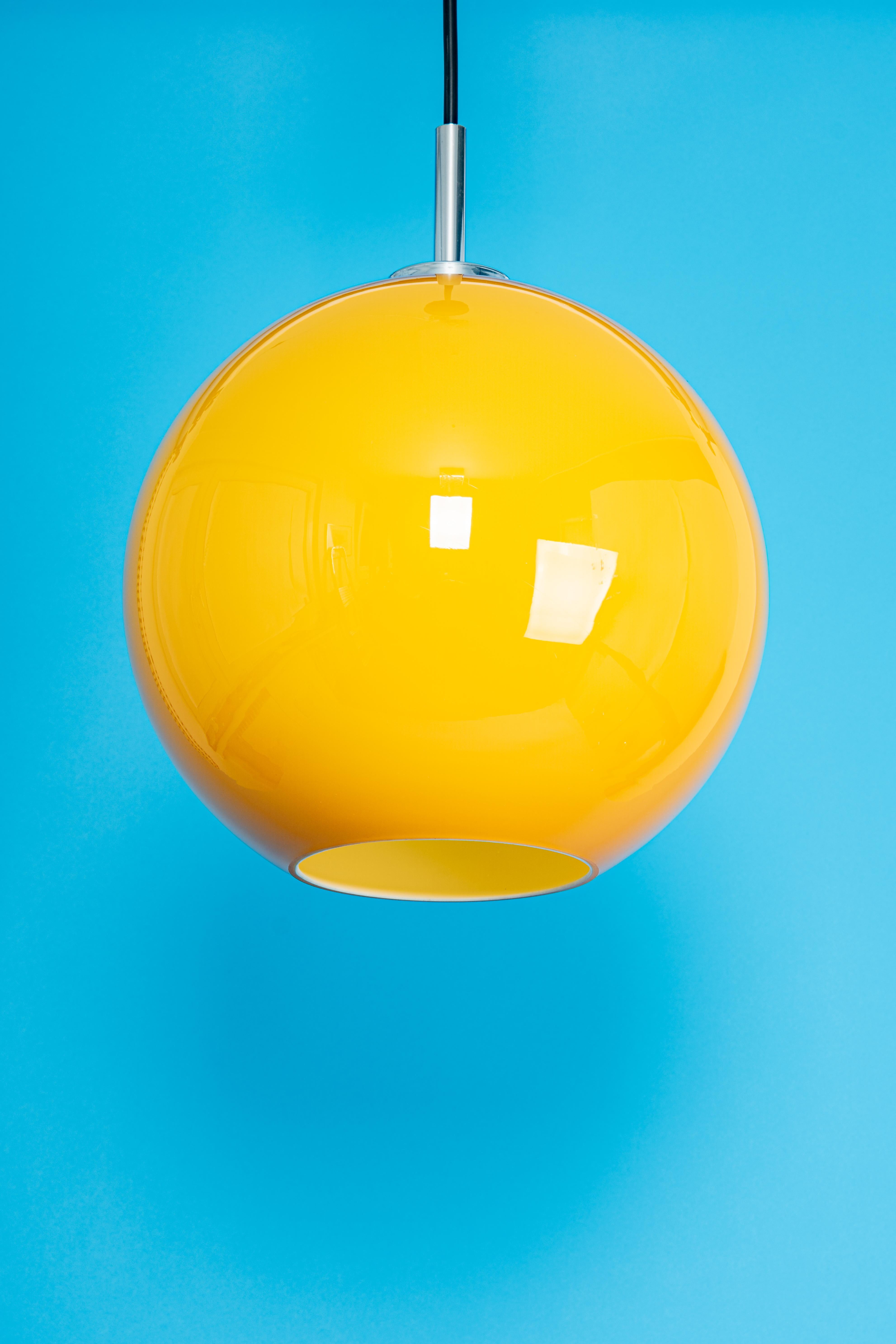 Wonderful Yellow Opal Glass Pendant Light, Peill & Putzler, Germany, 1970s 3